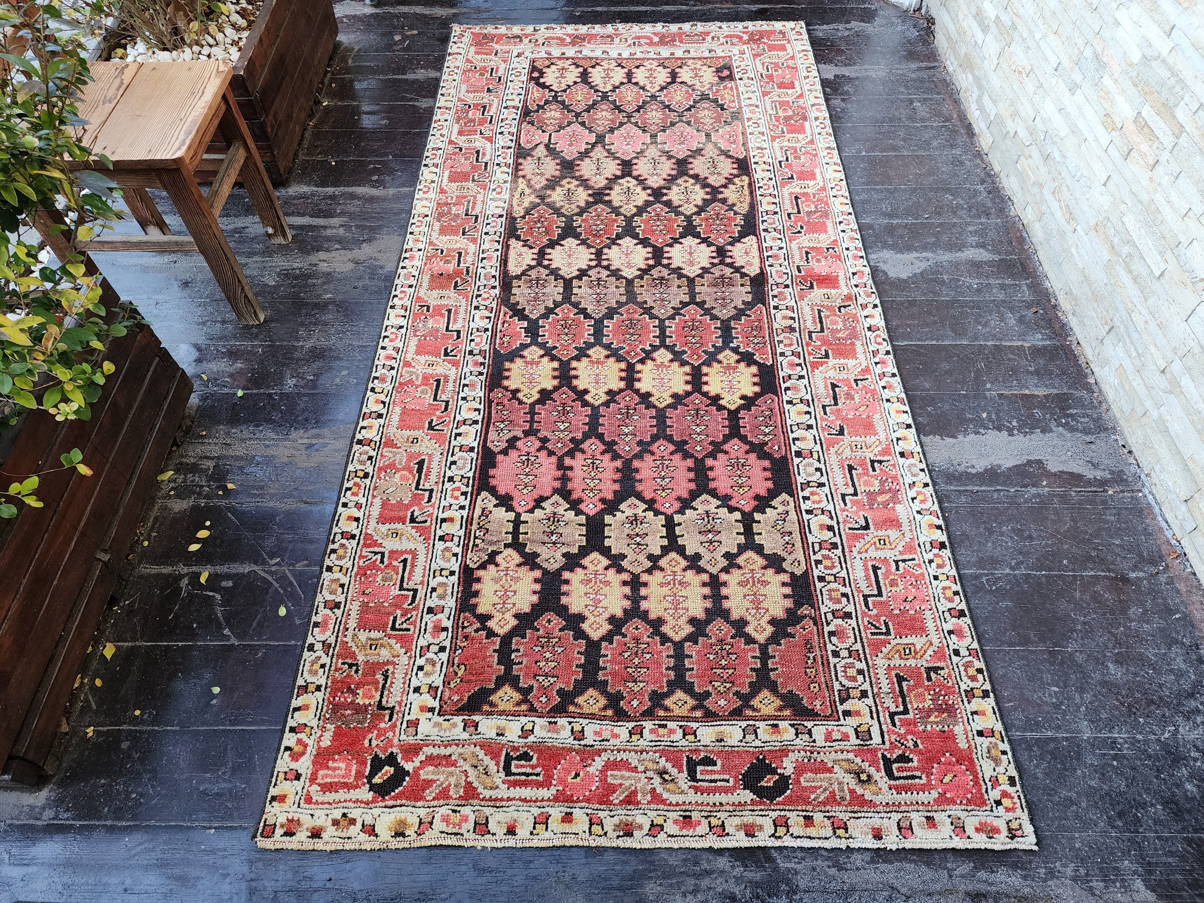 antique Caucasian Wool Area Rug — detail texture