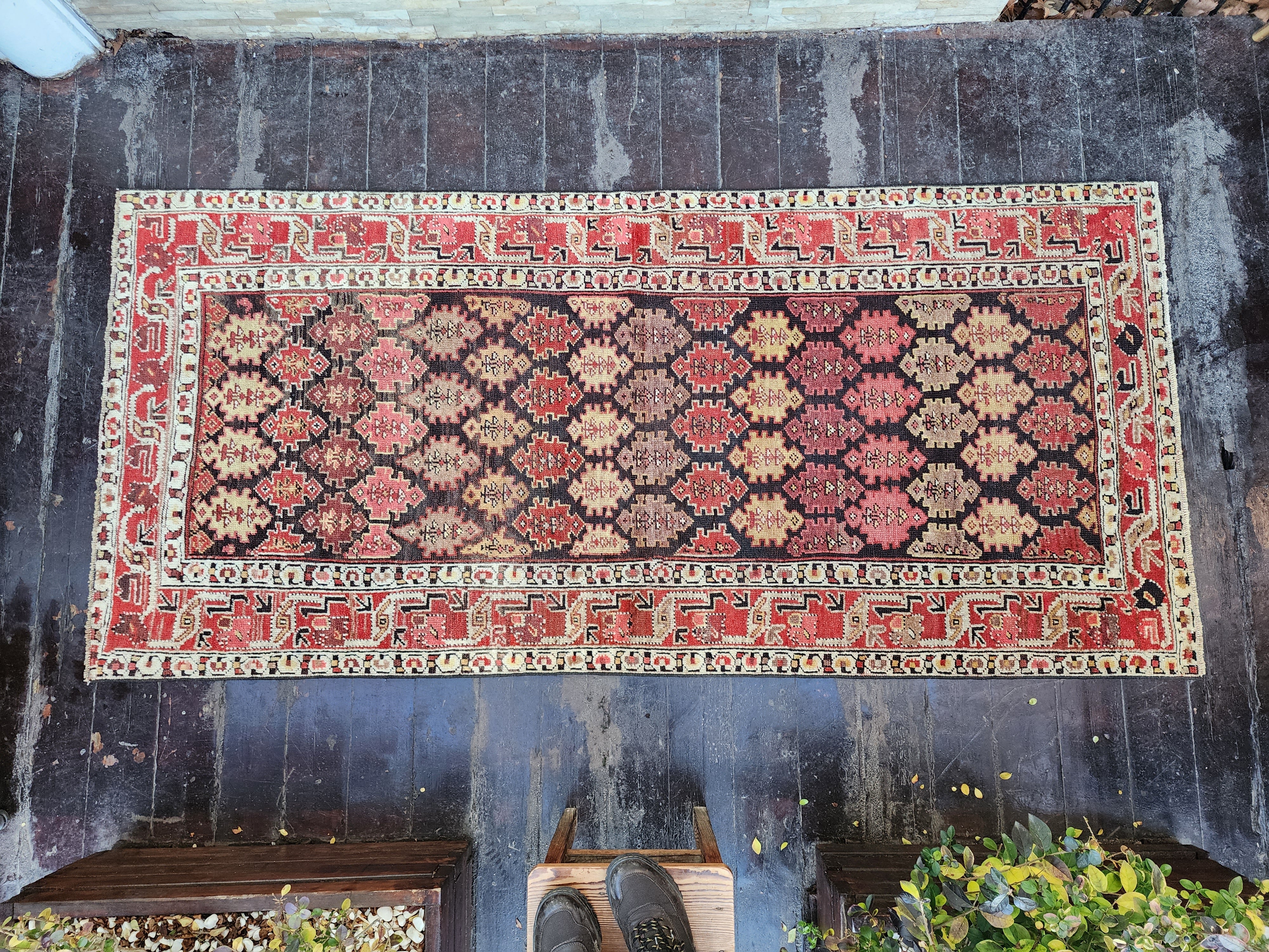 antique Caucasian Wool Area Rug — styled view