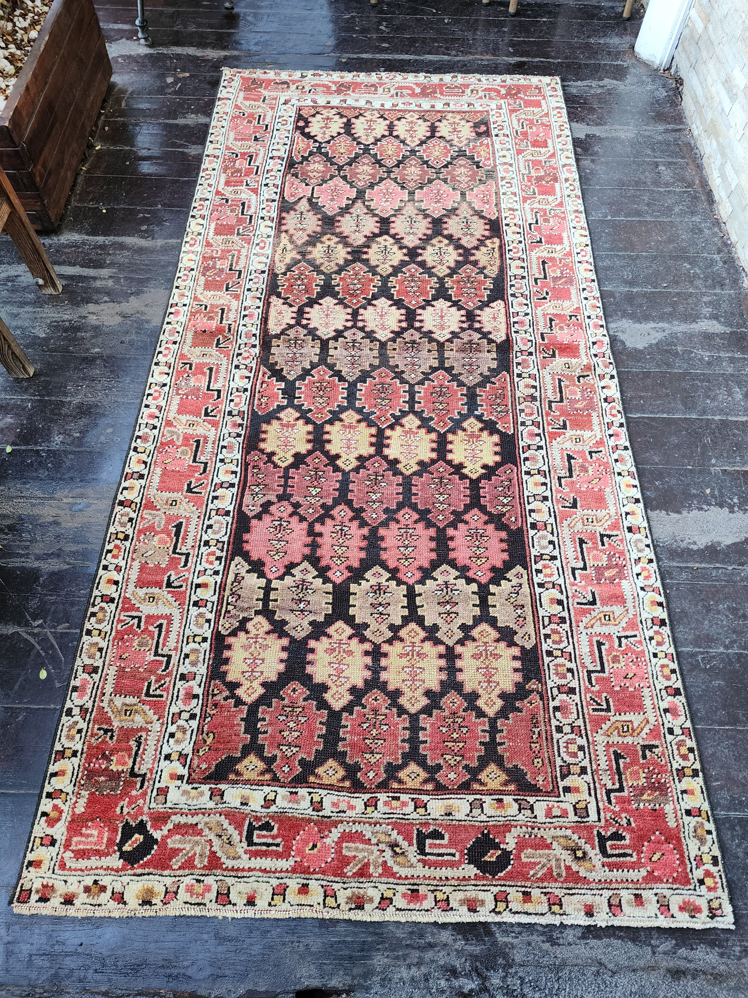 antique Caucasian Wool Area Rug — pattern close-up