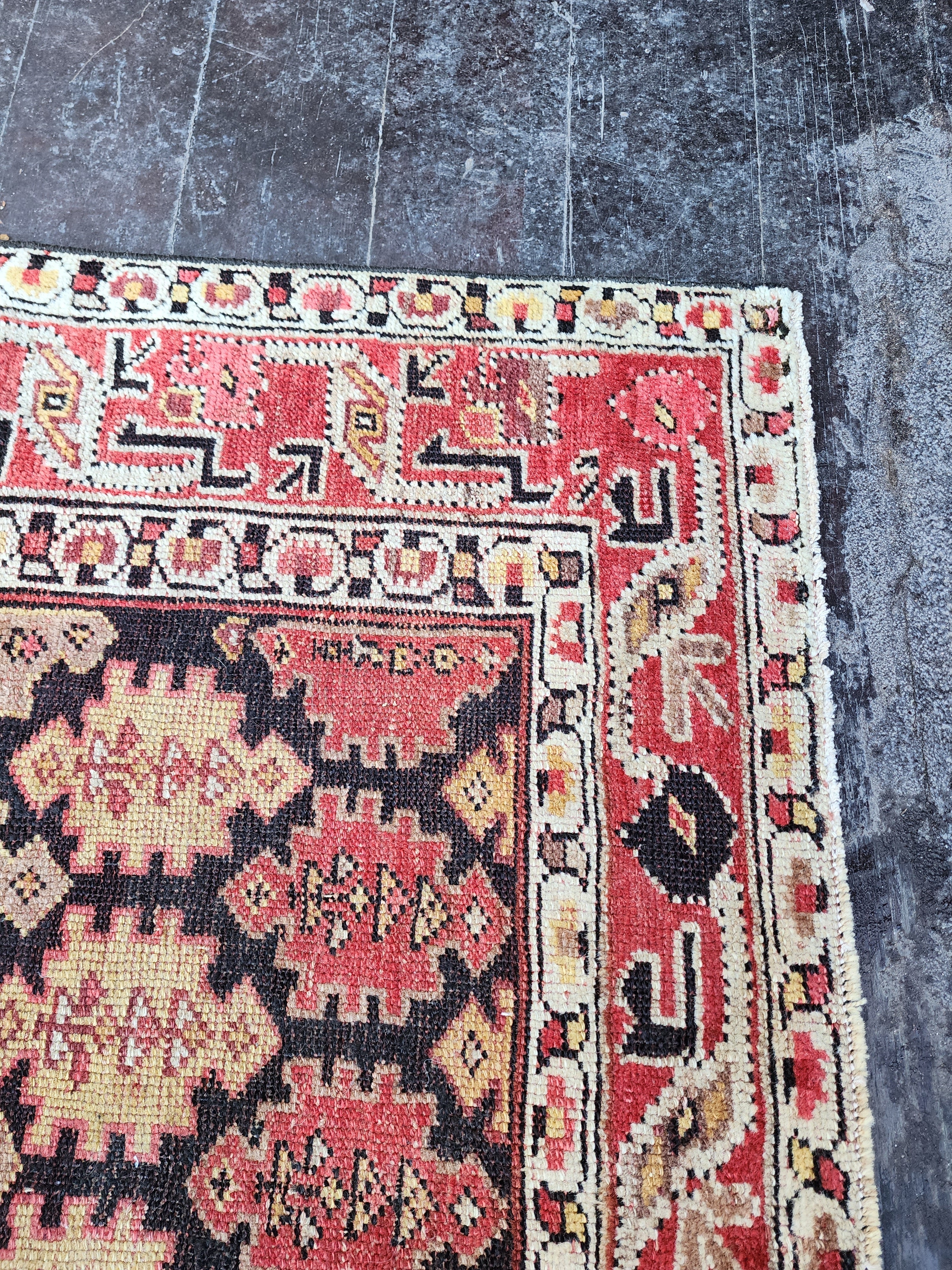 antique Caucasian Wool Area Rug — edge weave