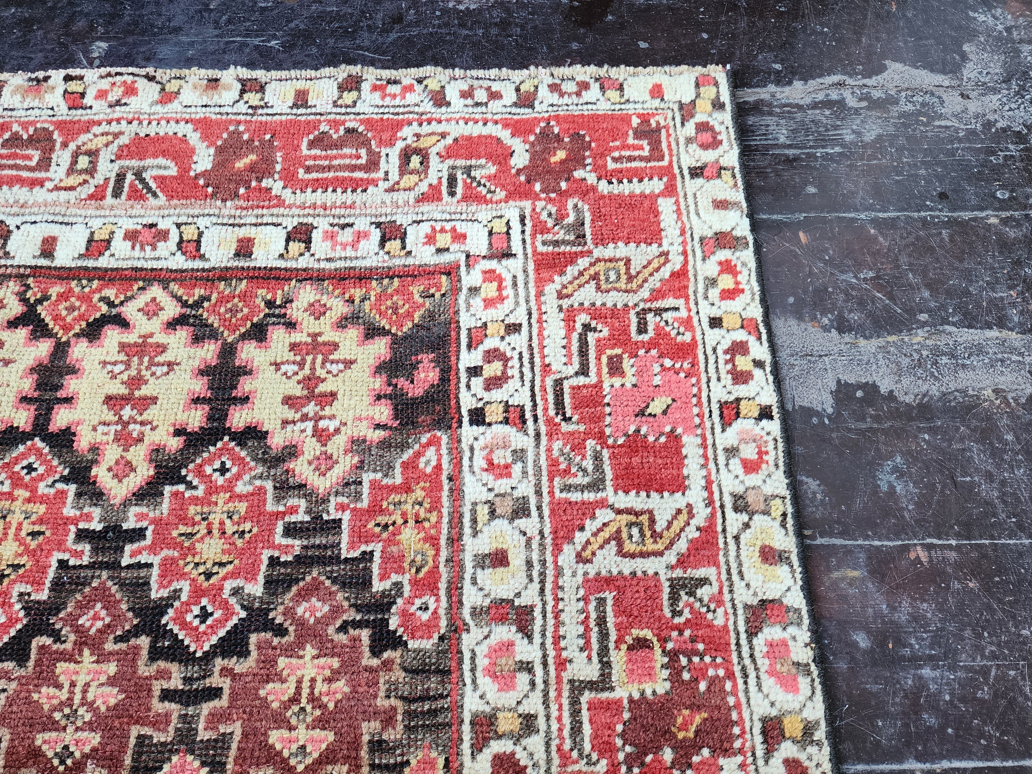 antique Caucasian Wool Area Rug — border pattern