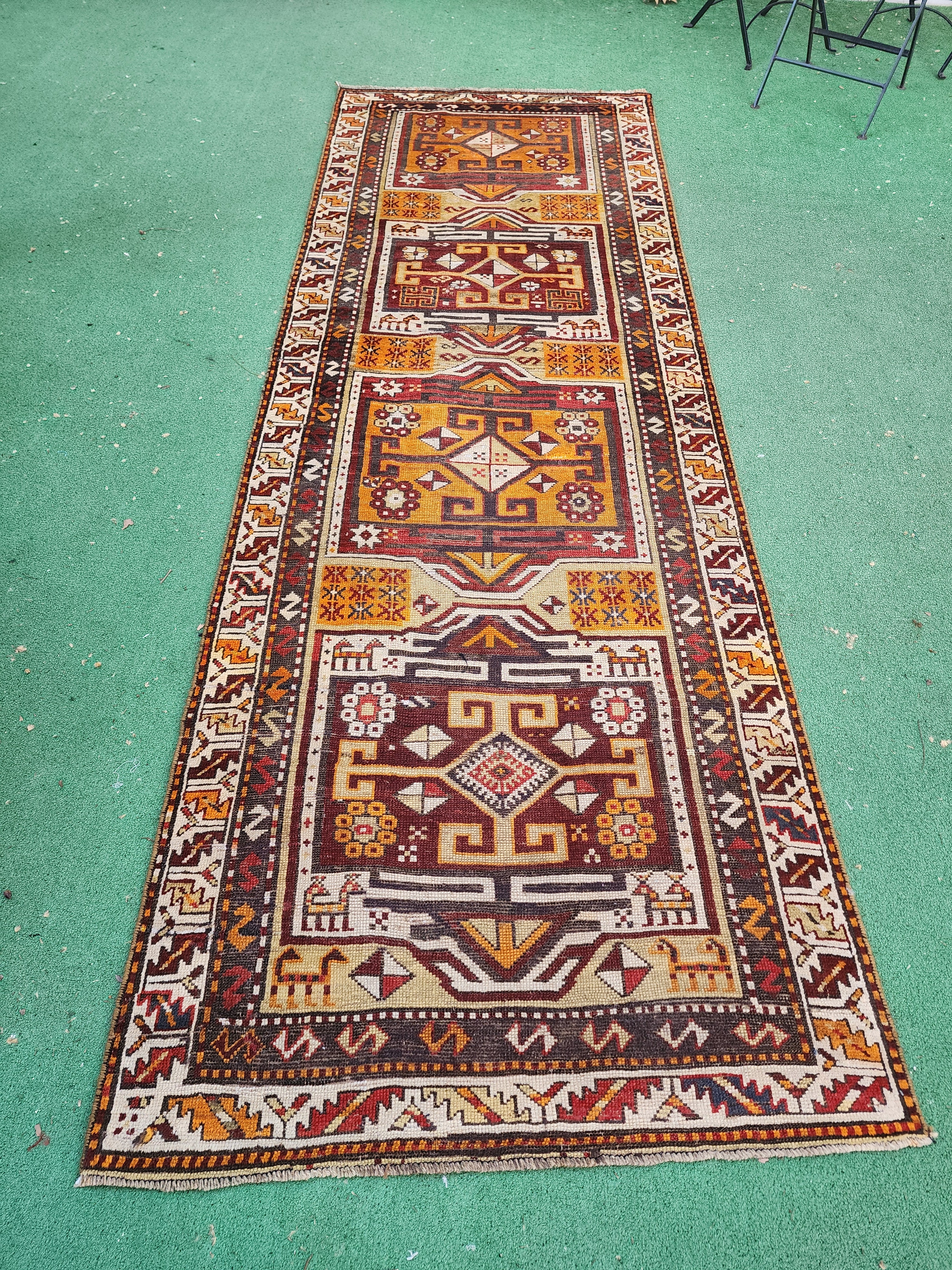 Antique Caucasian Runner Rug, 10'3''x3'6"