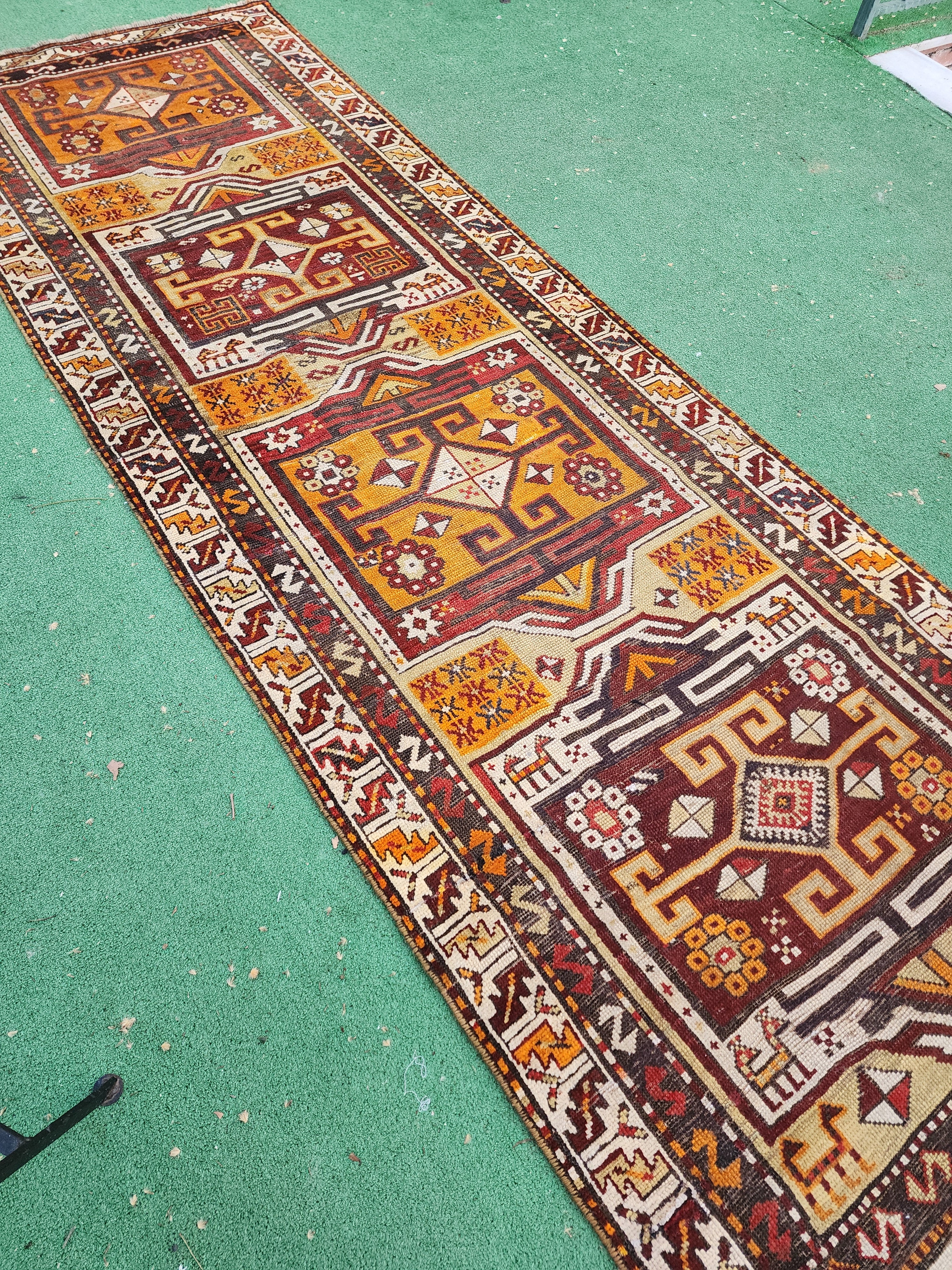 Antique Caucasian Runner Rug, 10'3''x3'6"