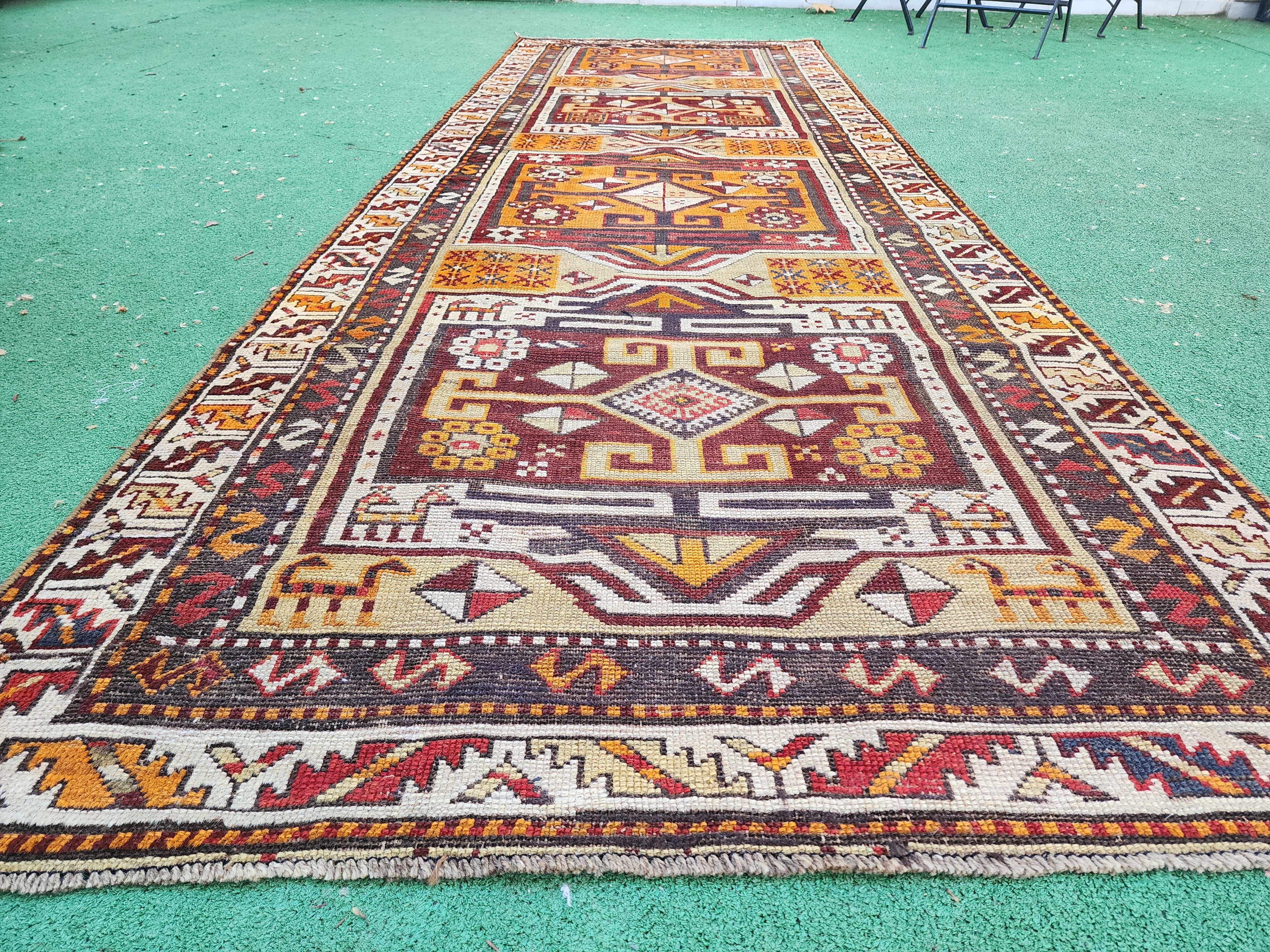 Antique Caucasian Runner Rug, 10'3''x3'6"