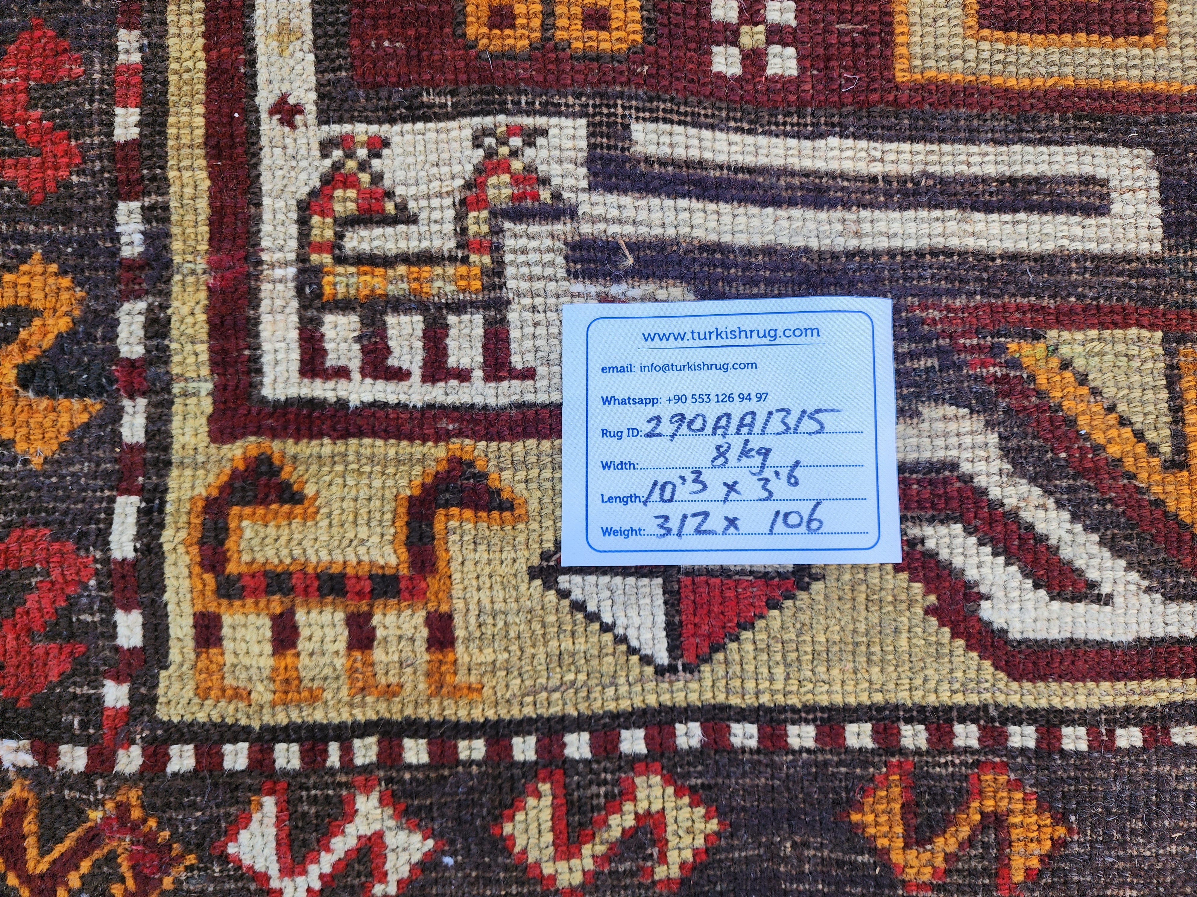 Antique Caucasian Runner Rug, 10'3''x3'6"