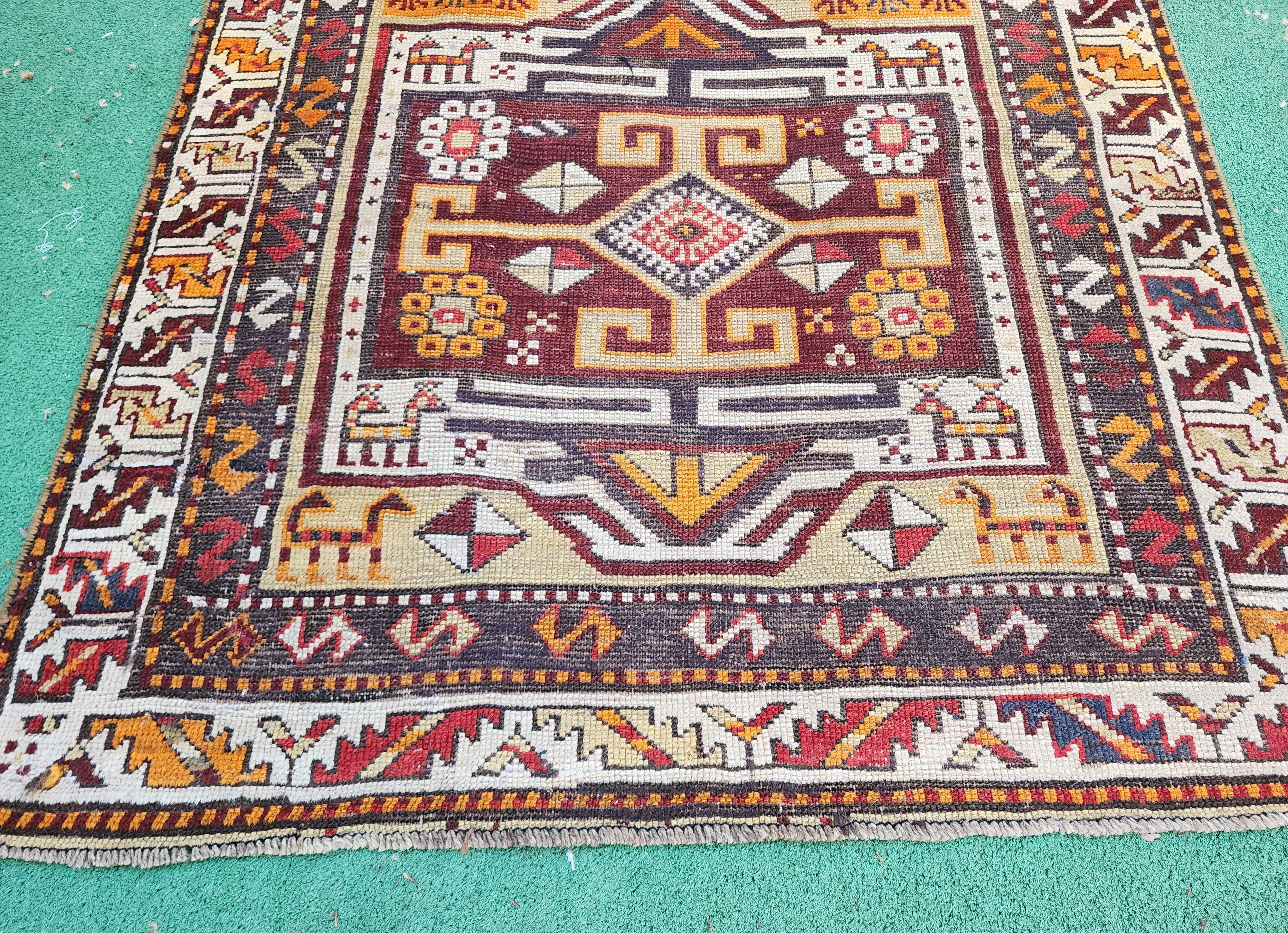 antique Caucasian Wool Runner Rug — detail texture