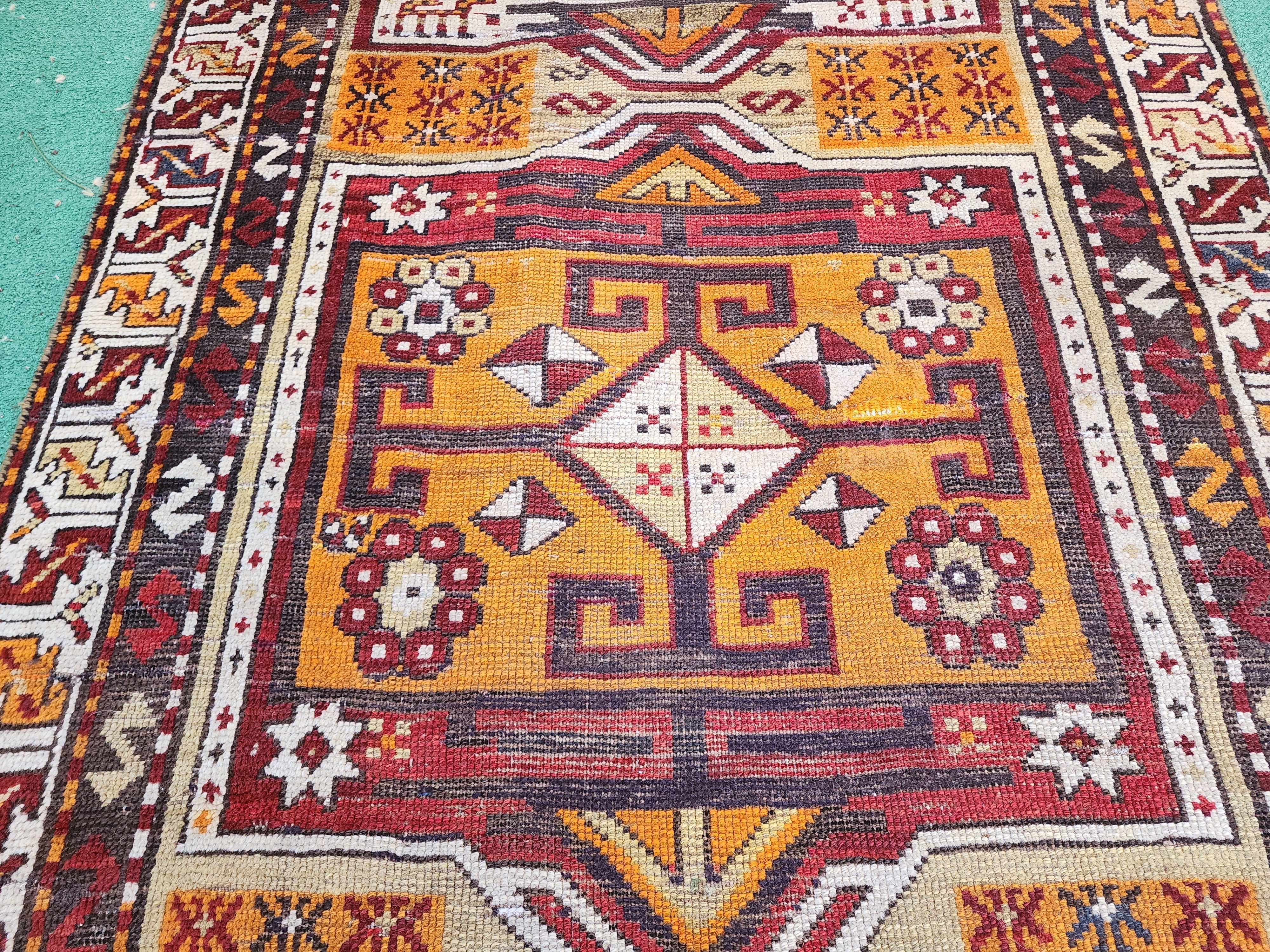 antique Caucasian Wool Runner Rug — in setting