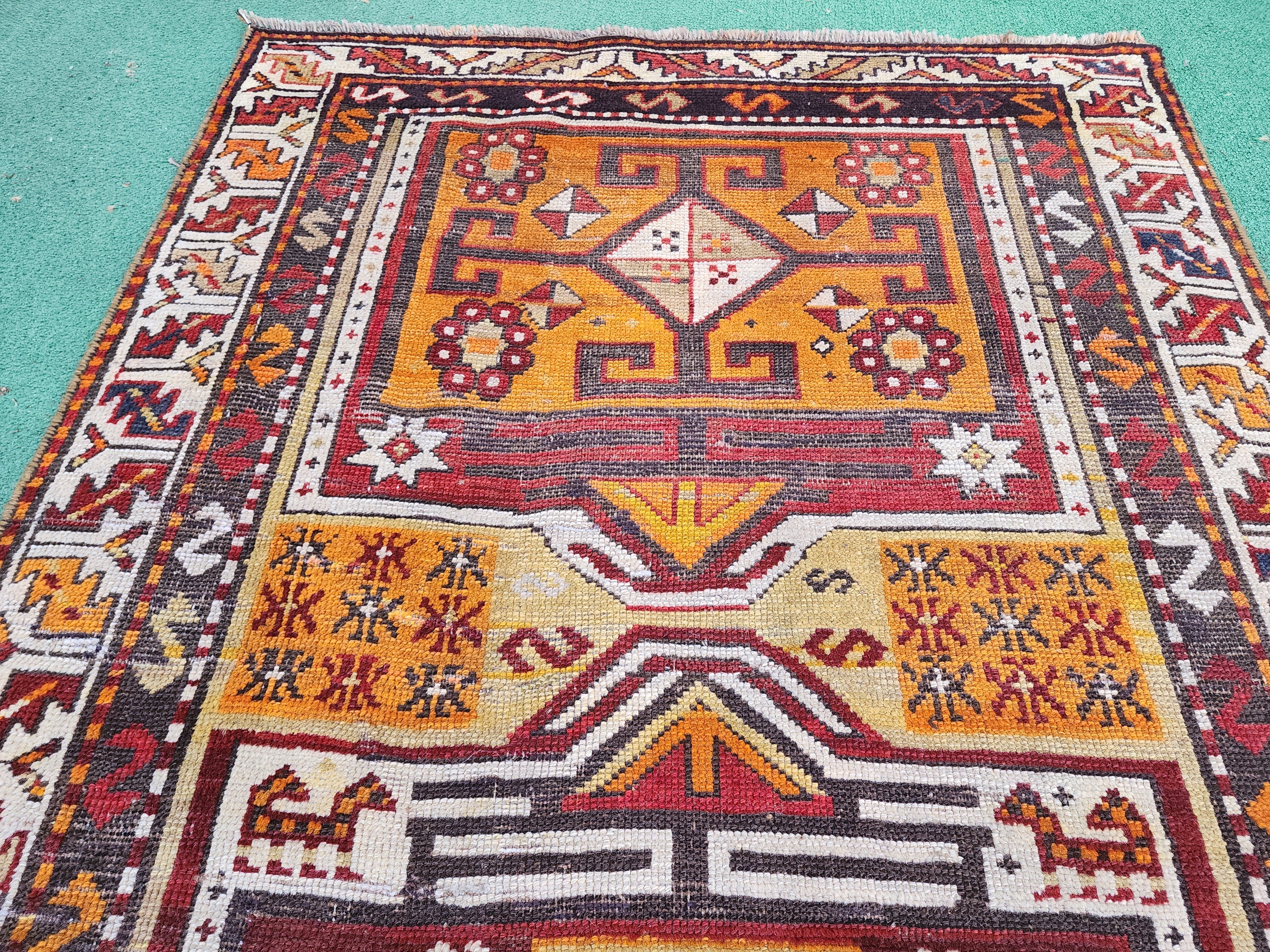 antique Caucasian Wool Runner Rug — corner detail