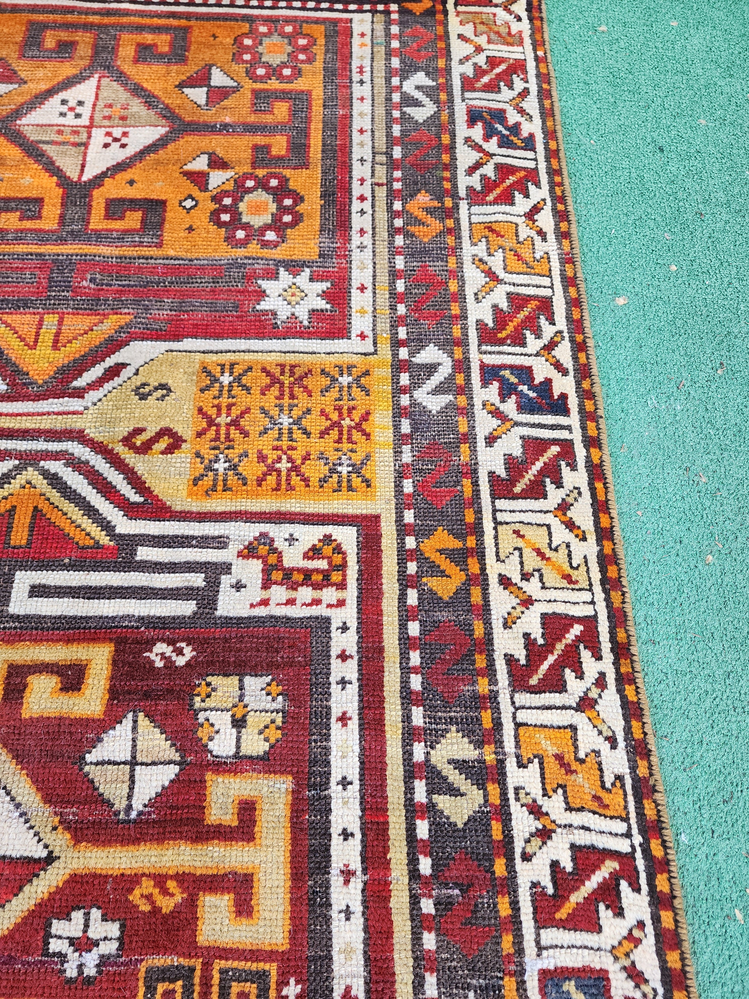 antique Caucasian Wool Runner Rug — edge weave