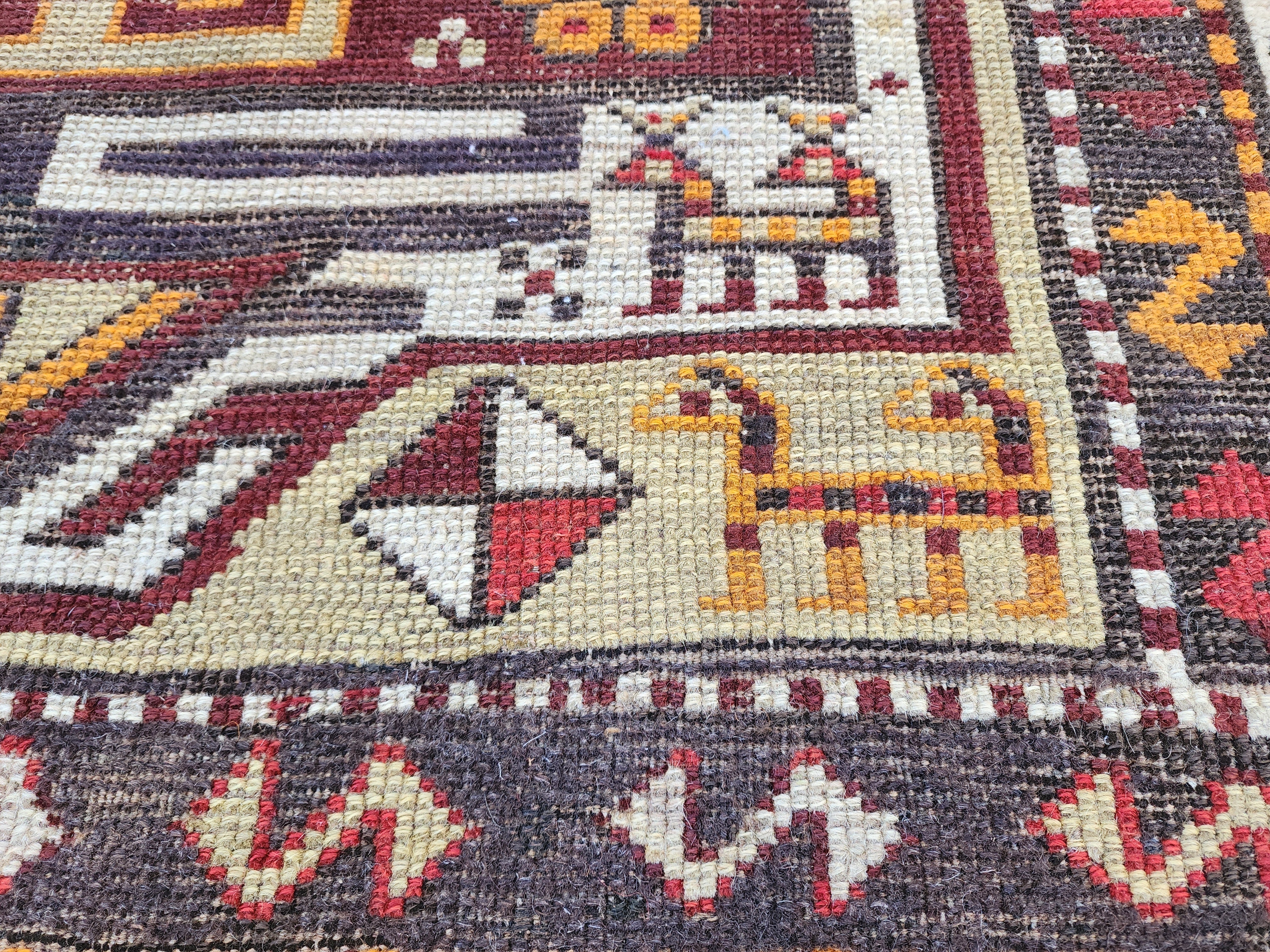 antique Caucasian Wool Runner Rug — pile detail