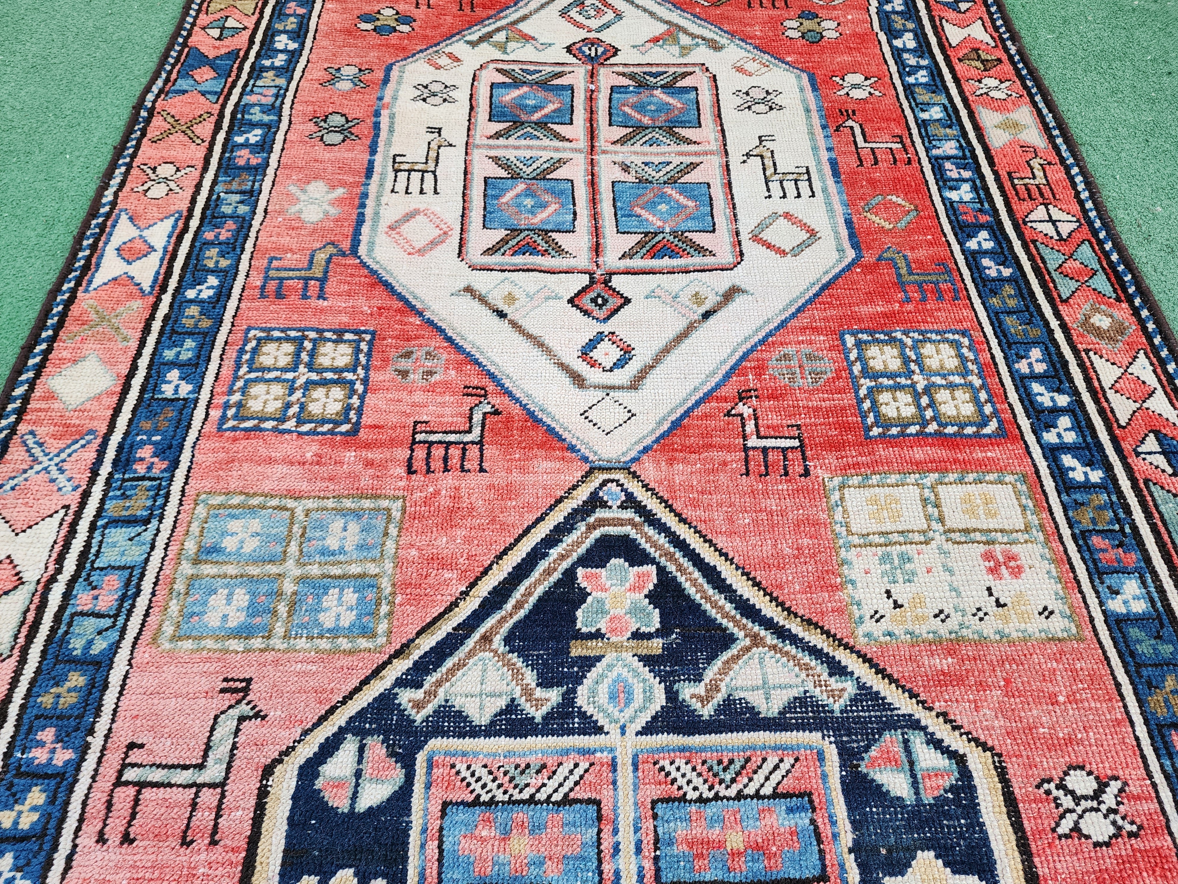 antique Caucasian Runner Rug — edge weave