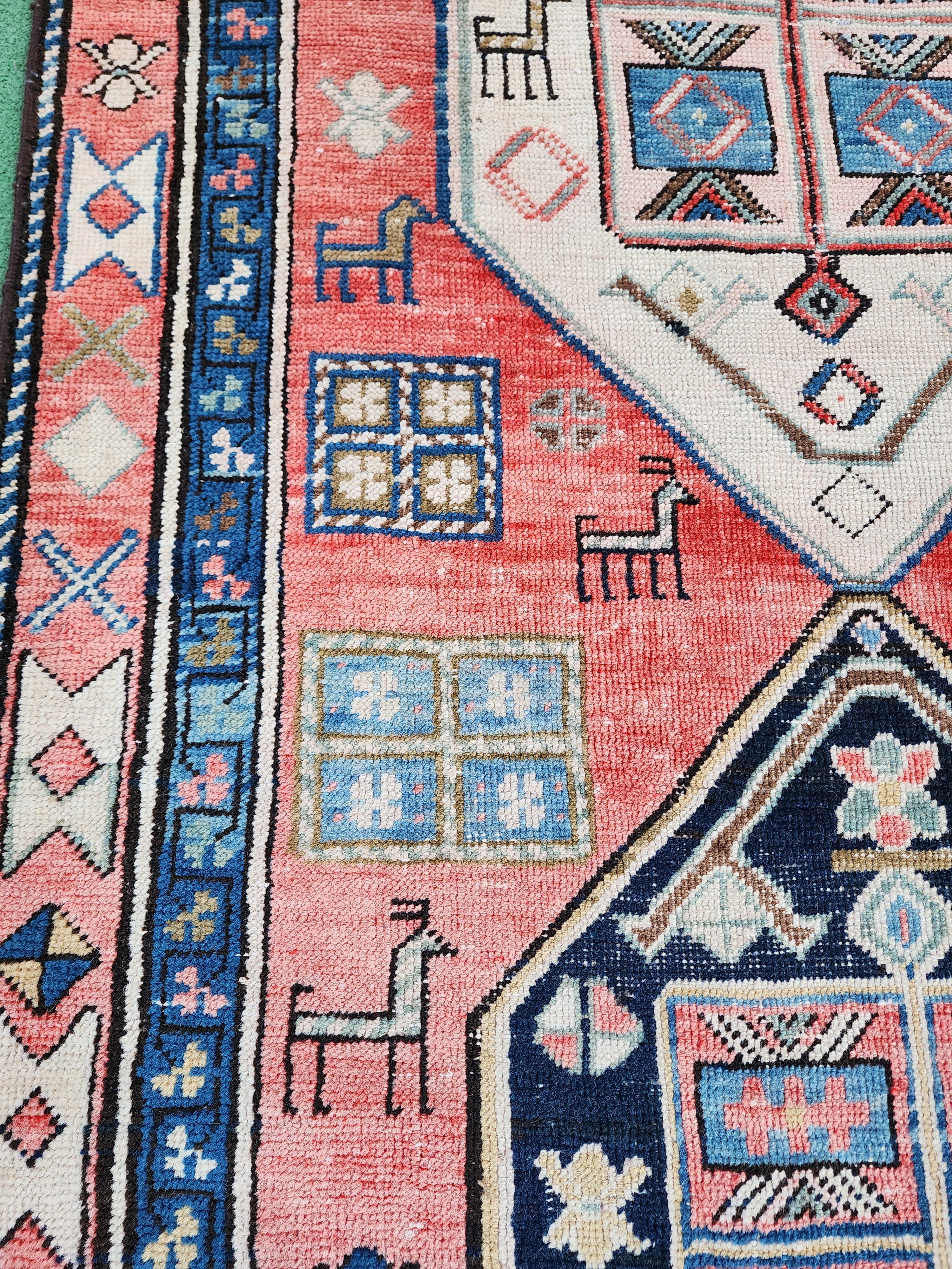 antique Caucasian Runner Rug — corner detail
