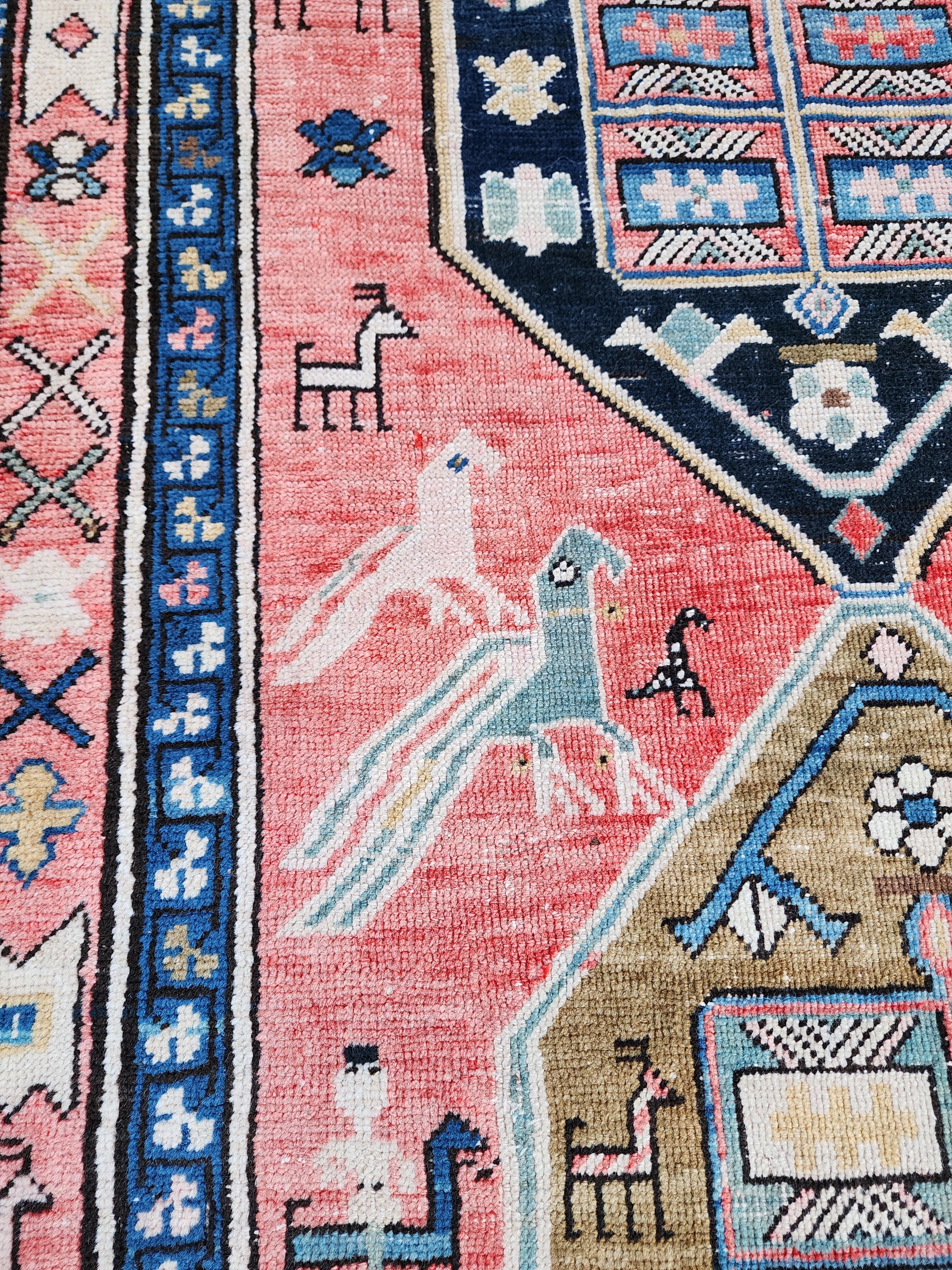 antique Caucasian Runner Rug — pattern close-up