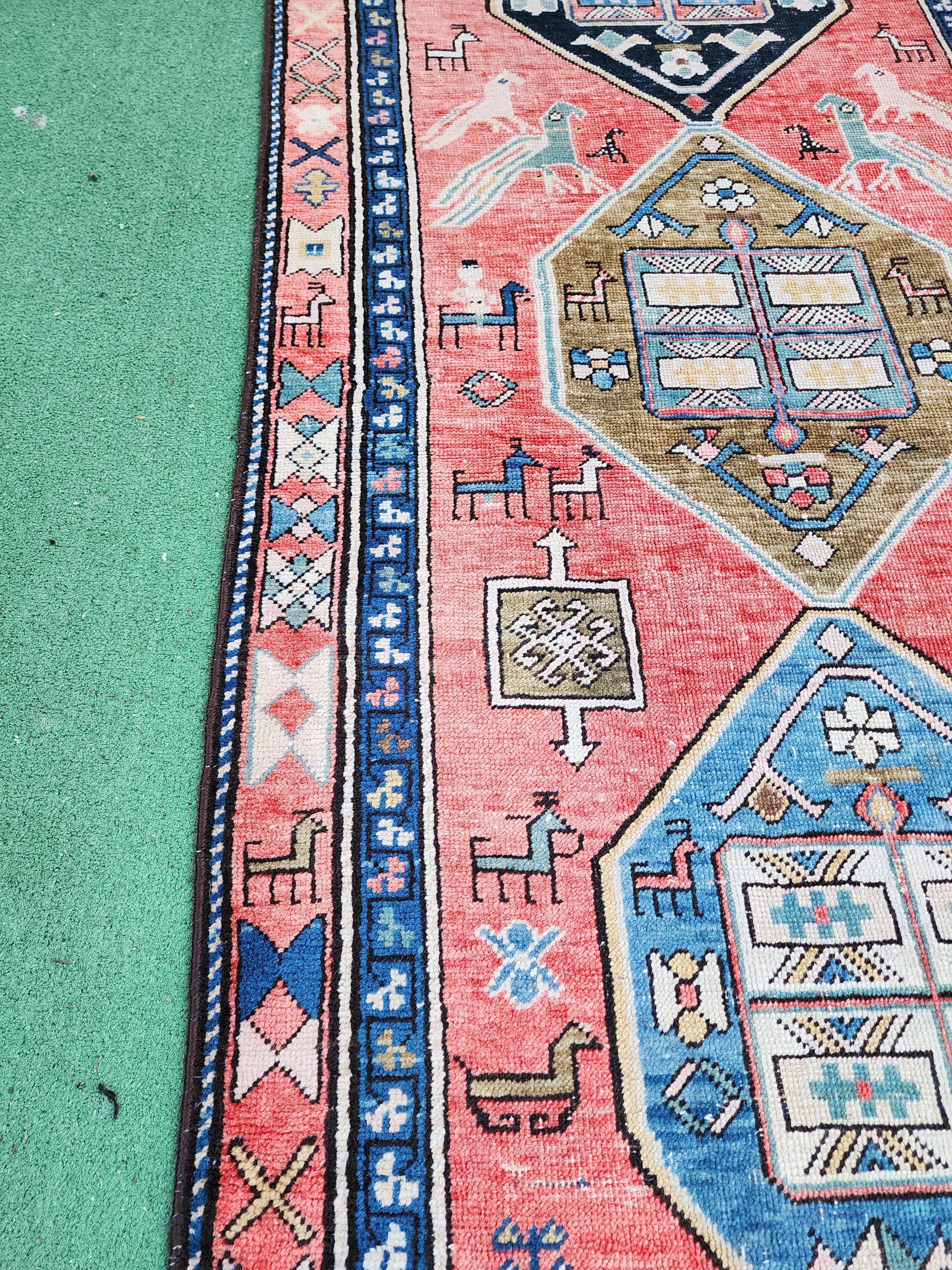 antique Caucasian Runner Rug — pile detail