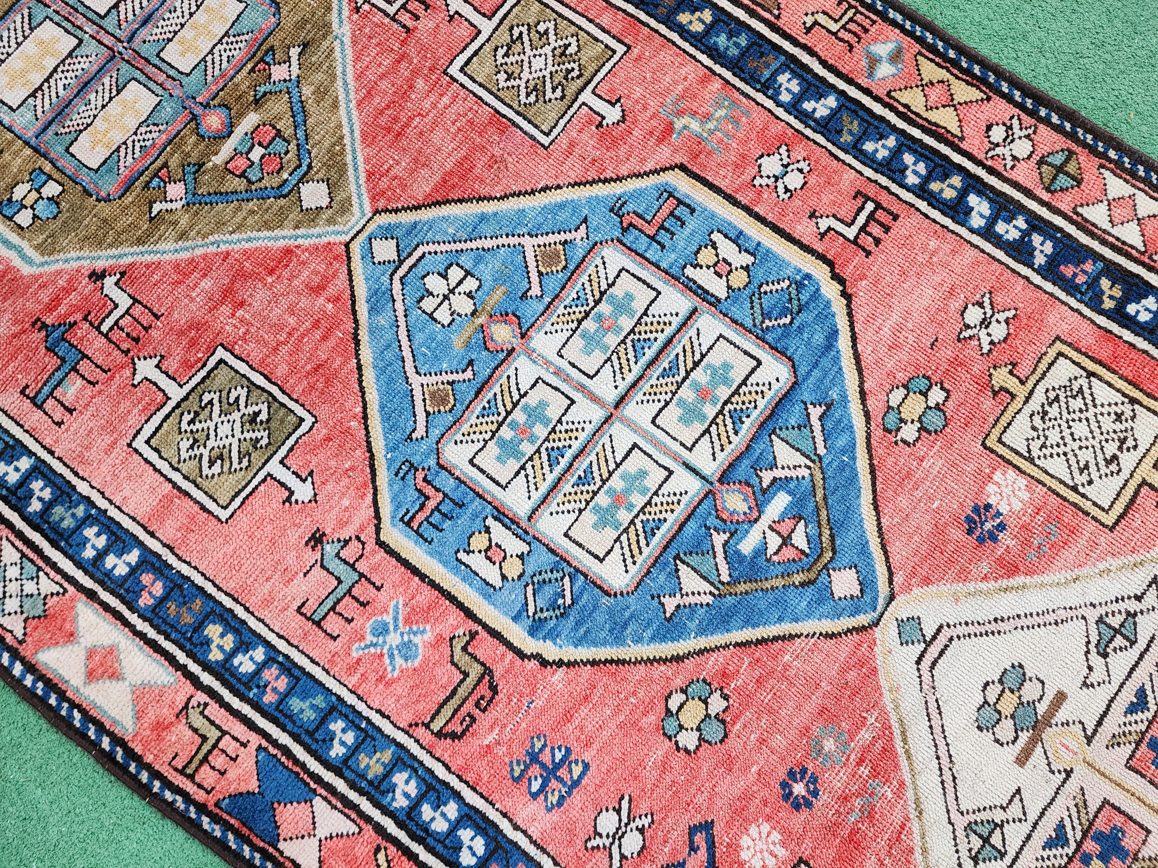 antique Caucasian Runner Rug — border pattern