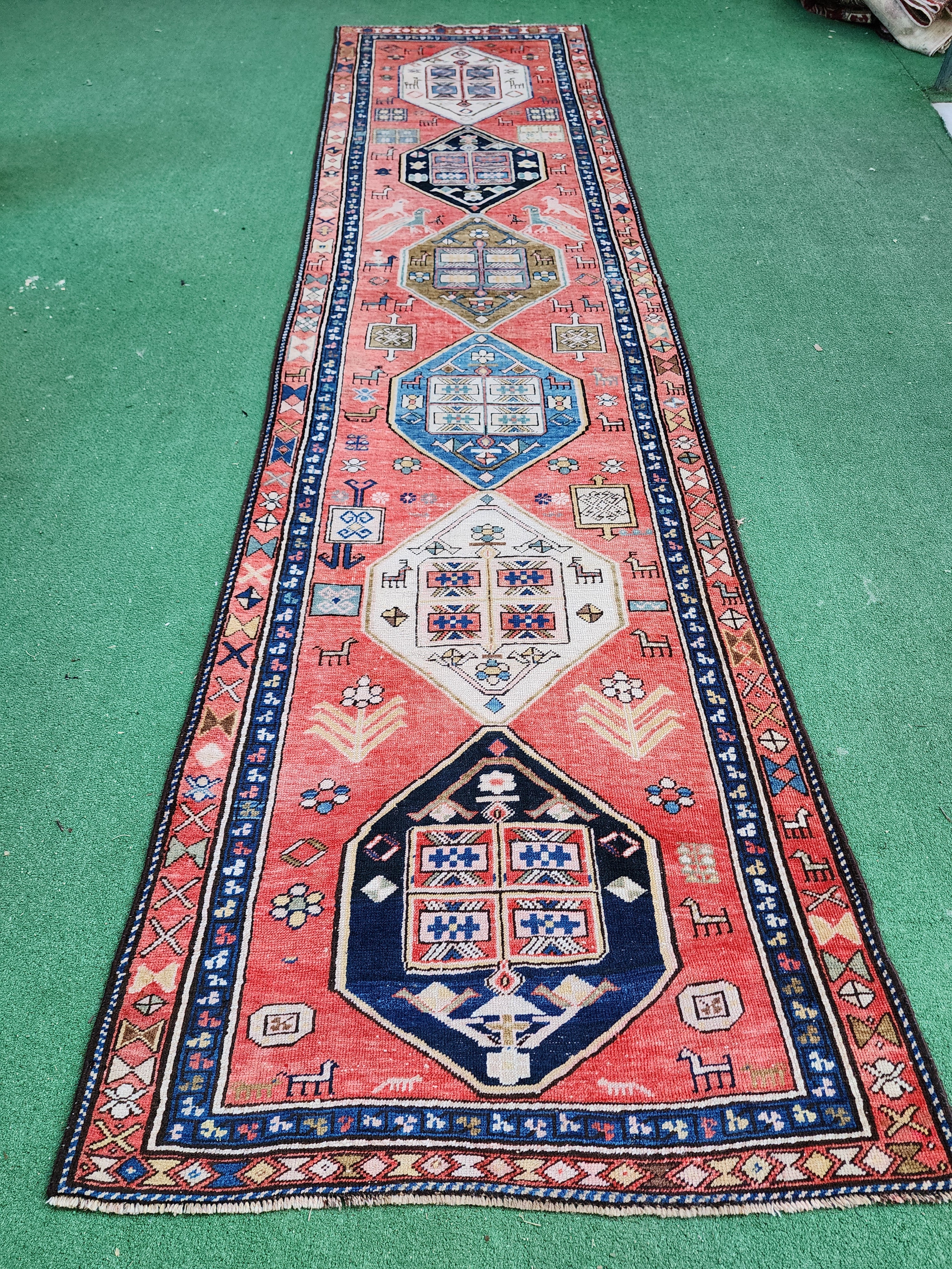 antique Caucasian Runner Rug — back view