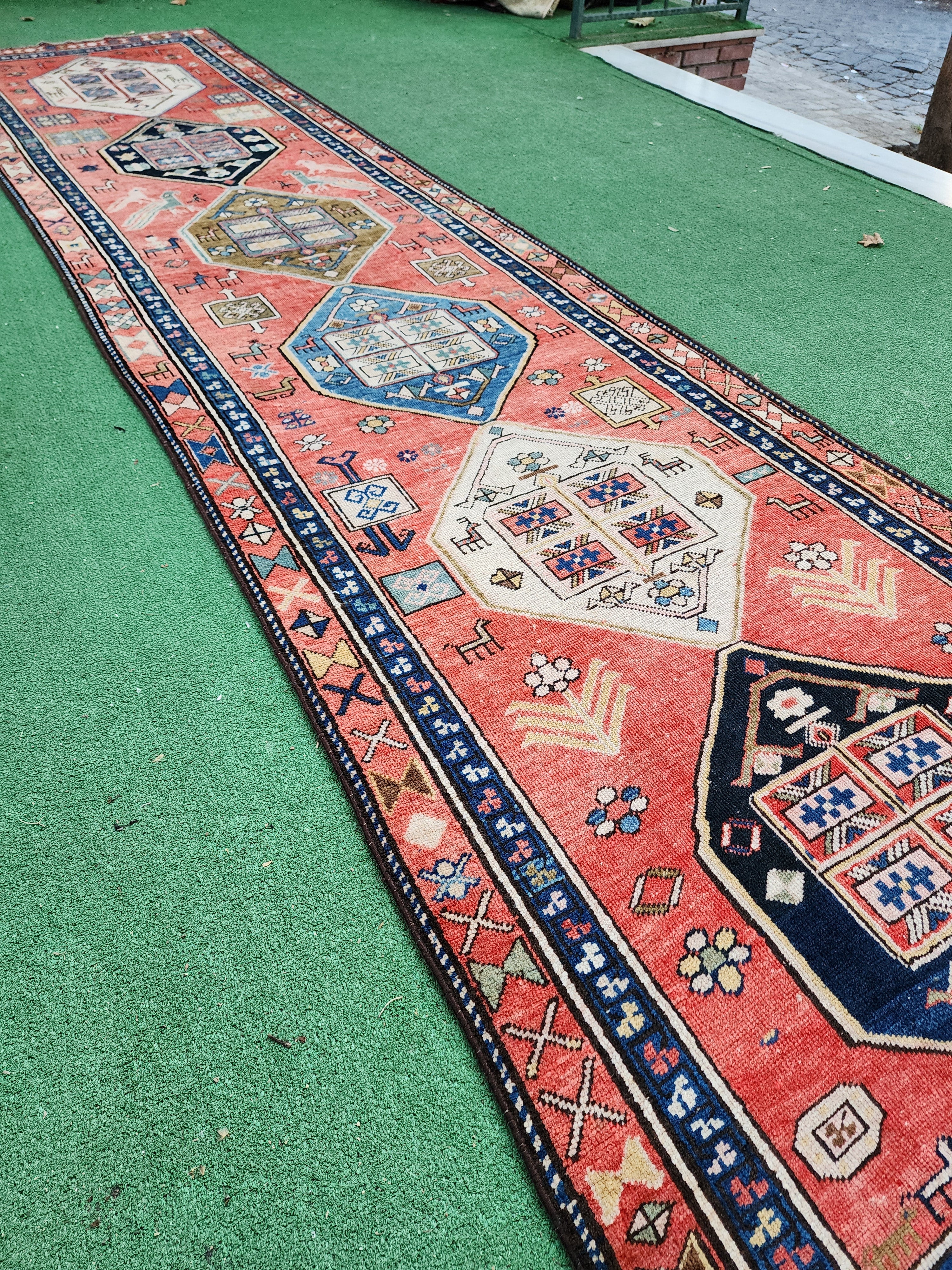 antique Caucasian Runner Rug — detail texture