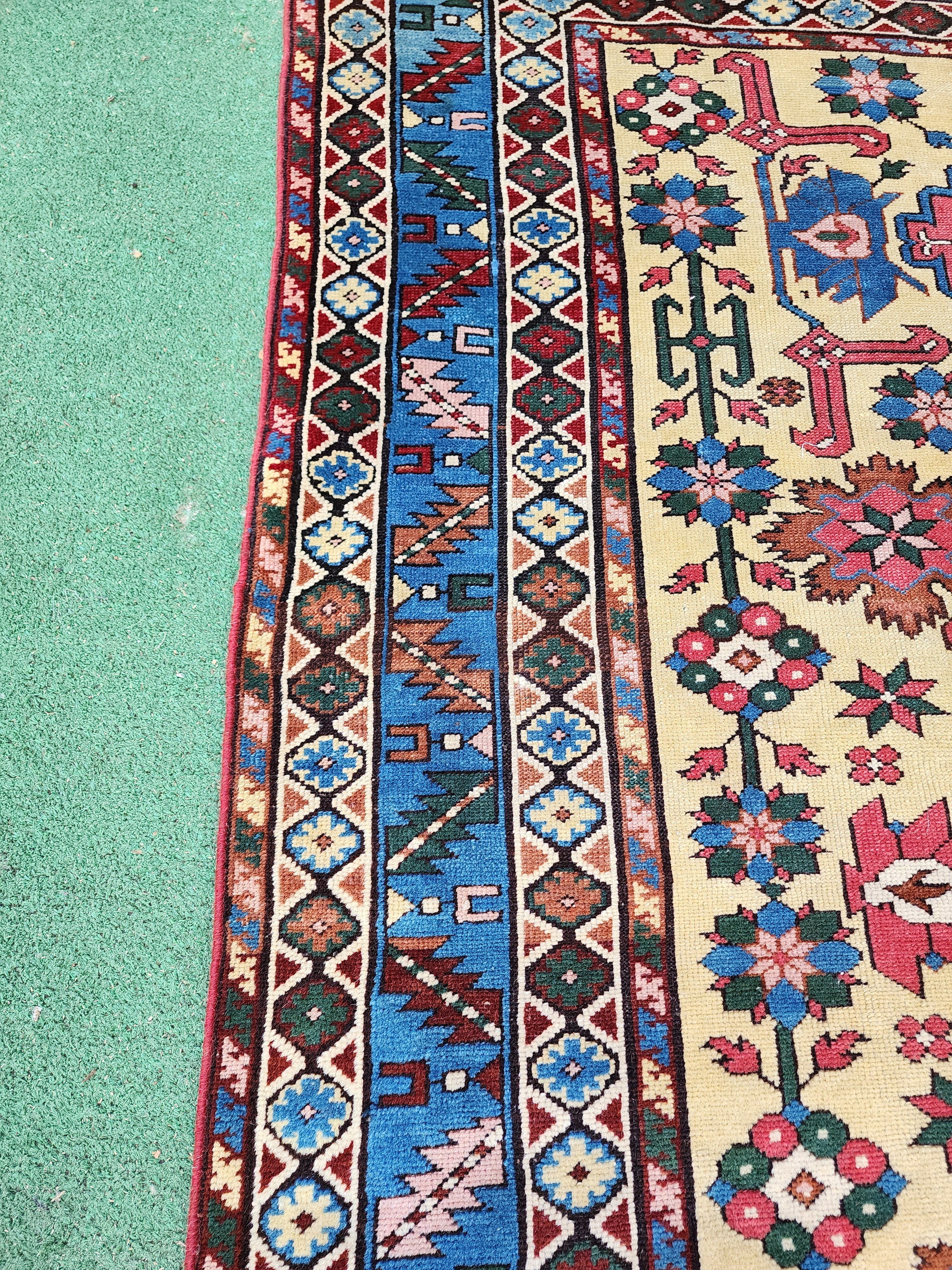antique Caucasian Shirvan Wool Small Rug — corner detail