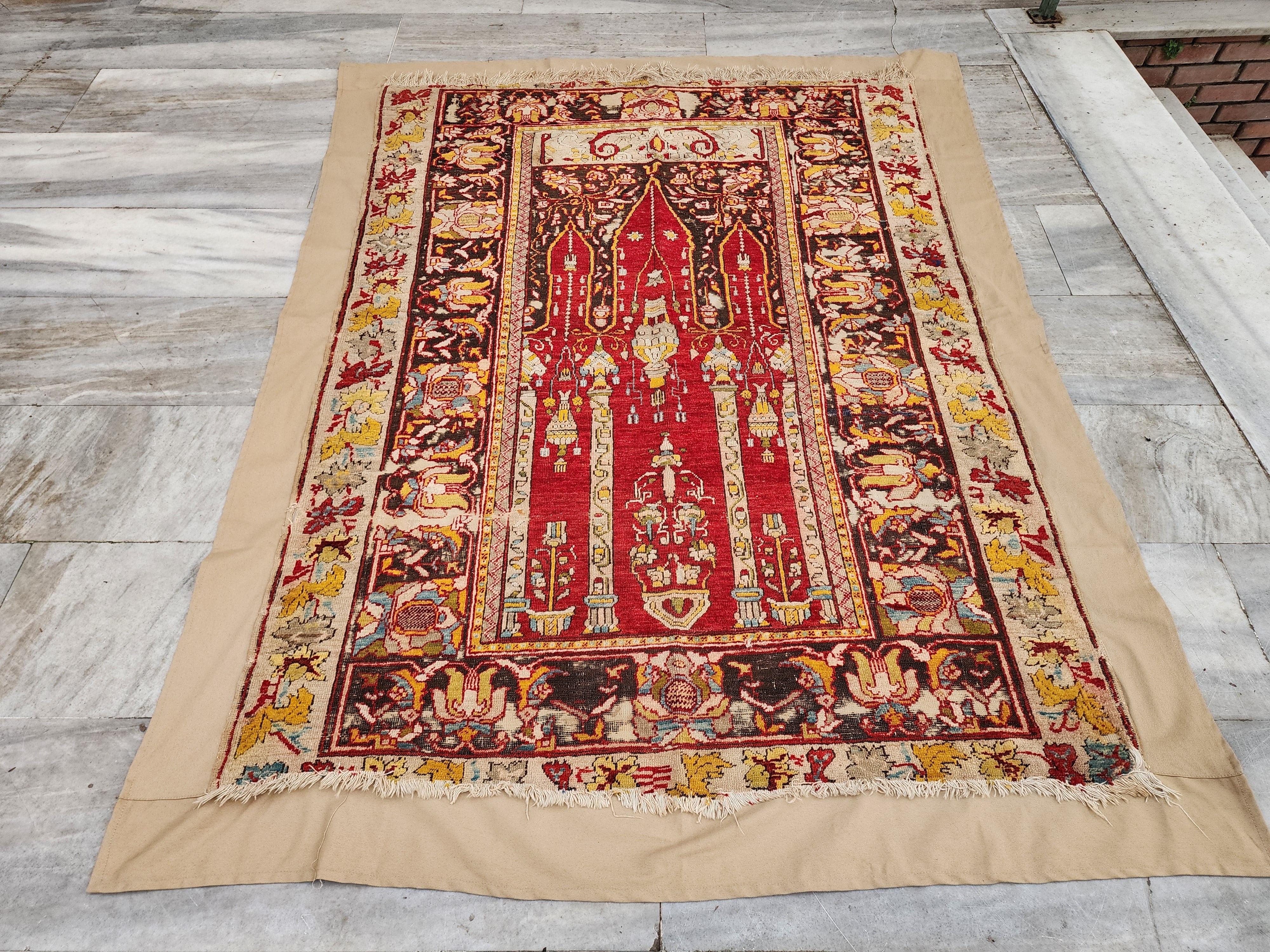 antique Anatolian Wool Area Rug — back view
