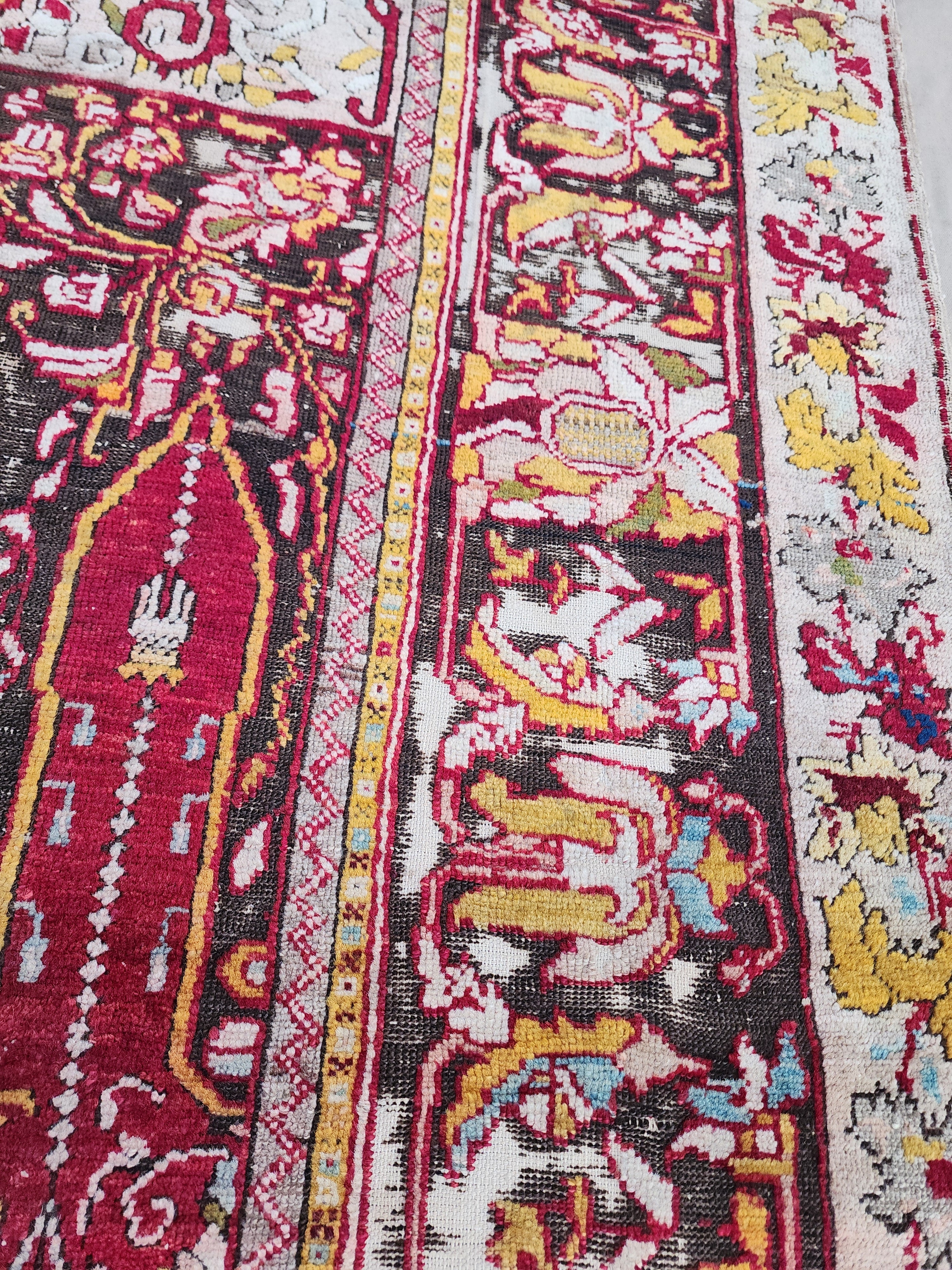 Antique Fertek Turkish Rug, 18th Century Wool Wall Hanging (6ft 8in x 5ft )