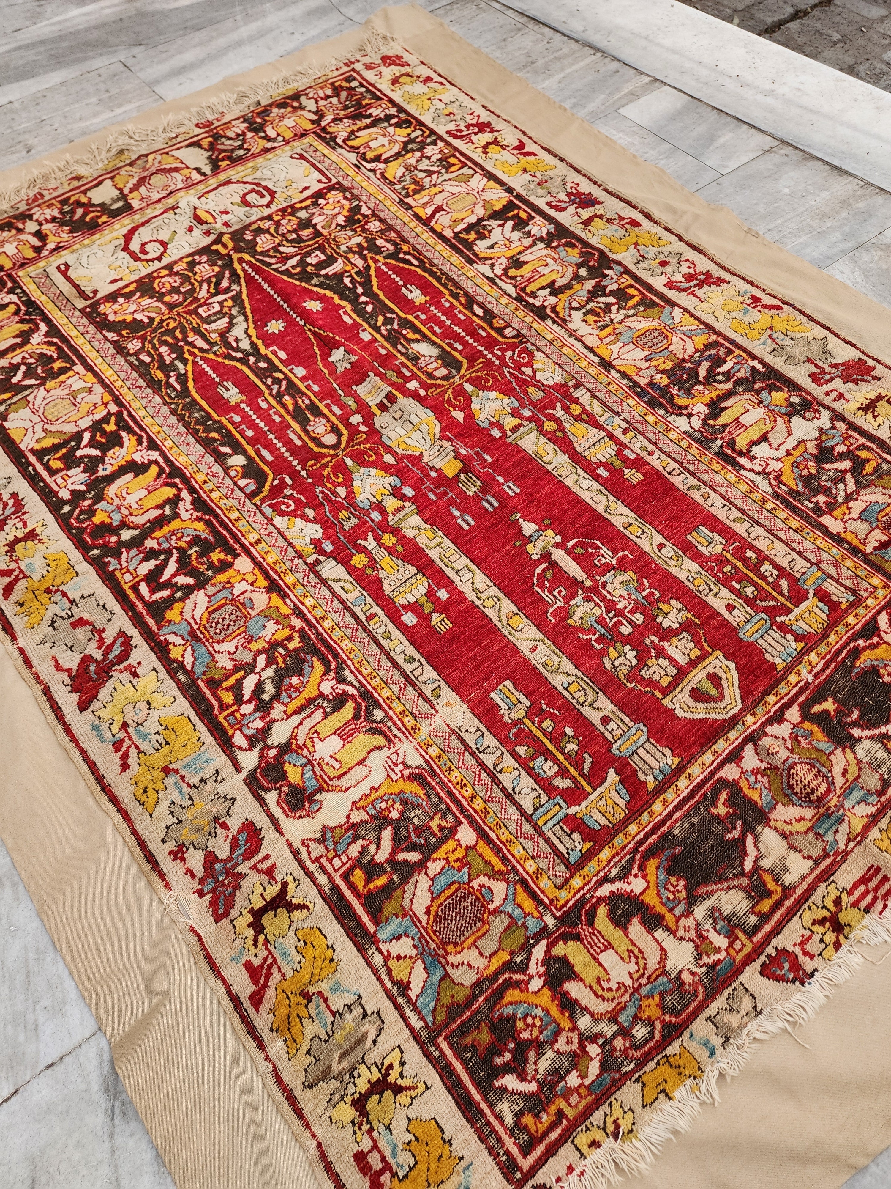 antique Anatolian Wool Area Rug — pattern close-up