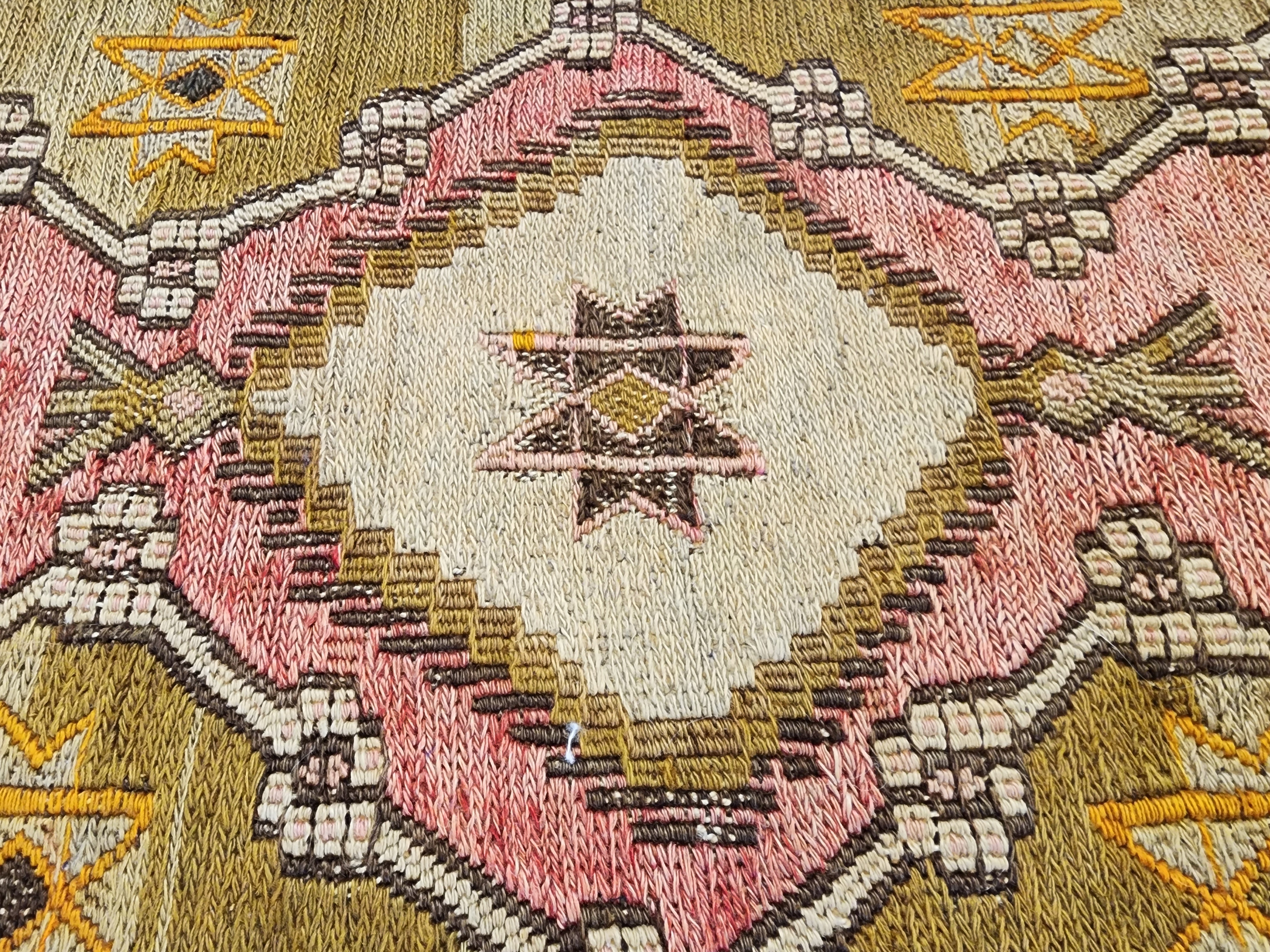 Antique Kilim Soumak Rug, Soft Pink Muted Boho Tribal Area Rug