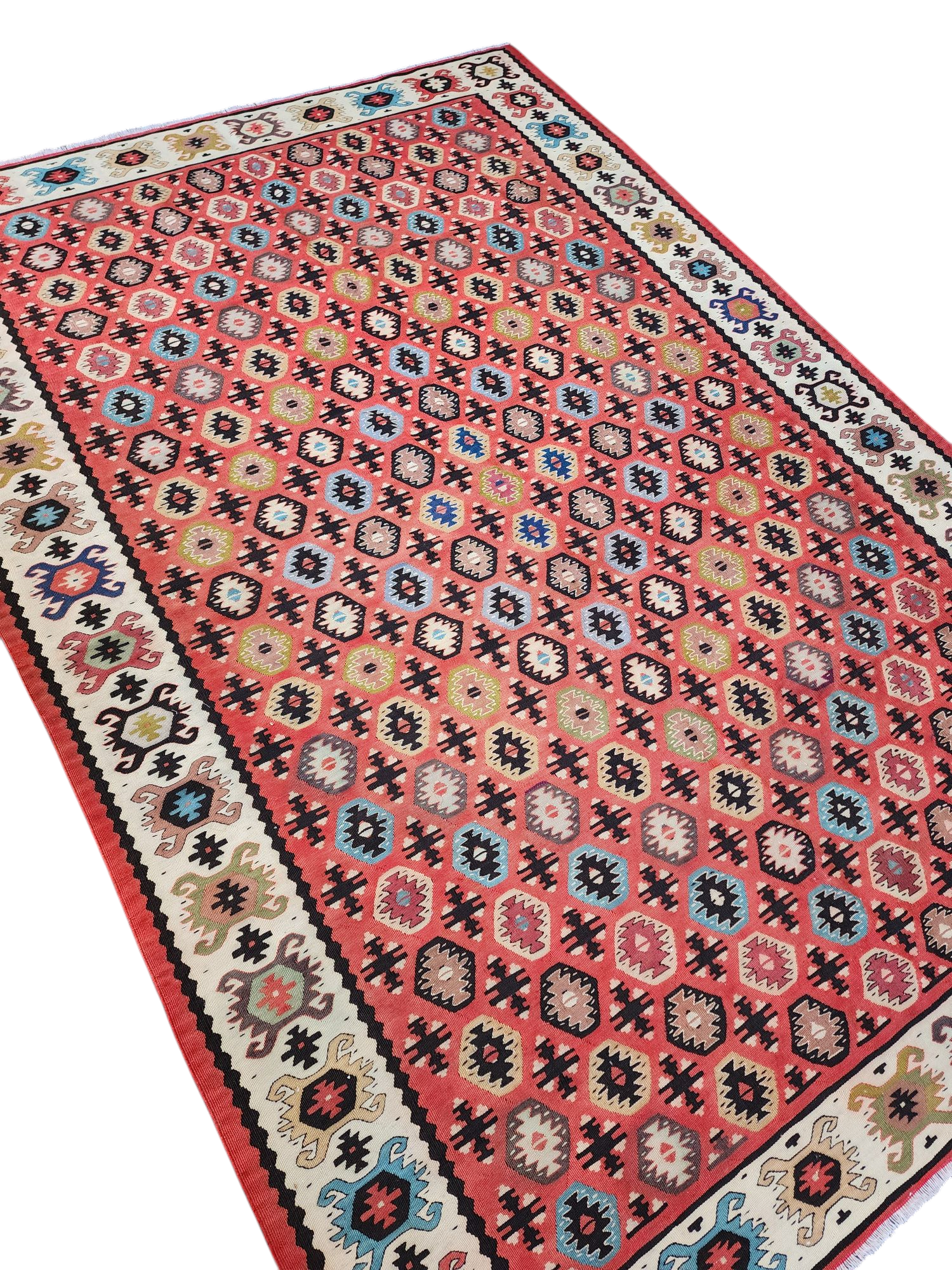 Antique Pirot Kilim Rug with Geometric Motifs, Tribal Kilim Rug, Living Room Rug, Rustic Rug, Persian Area Rug, 5'5''x7'6''