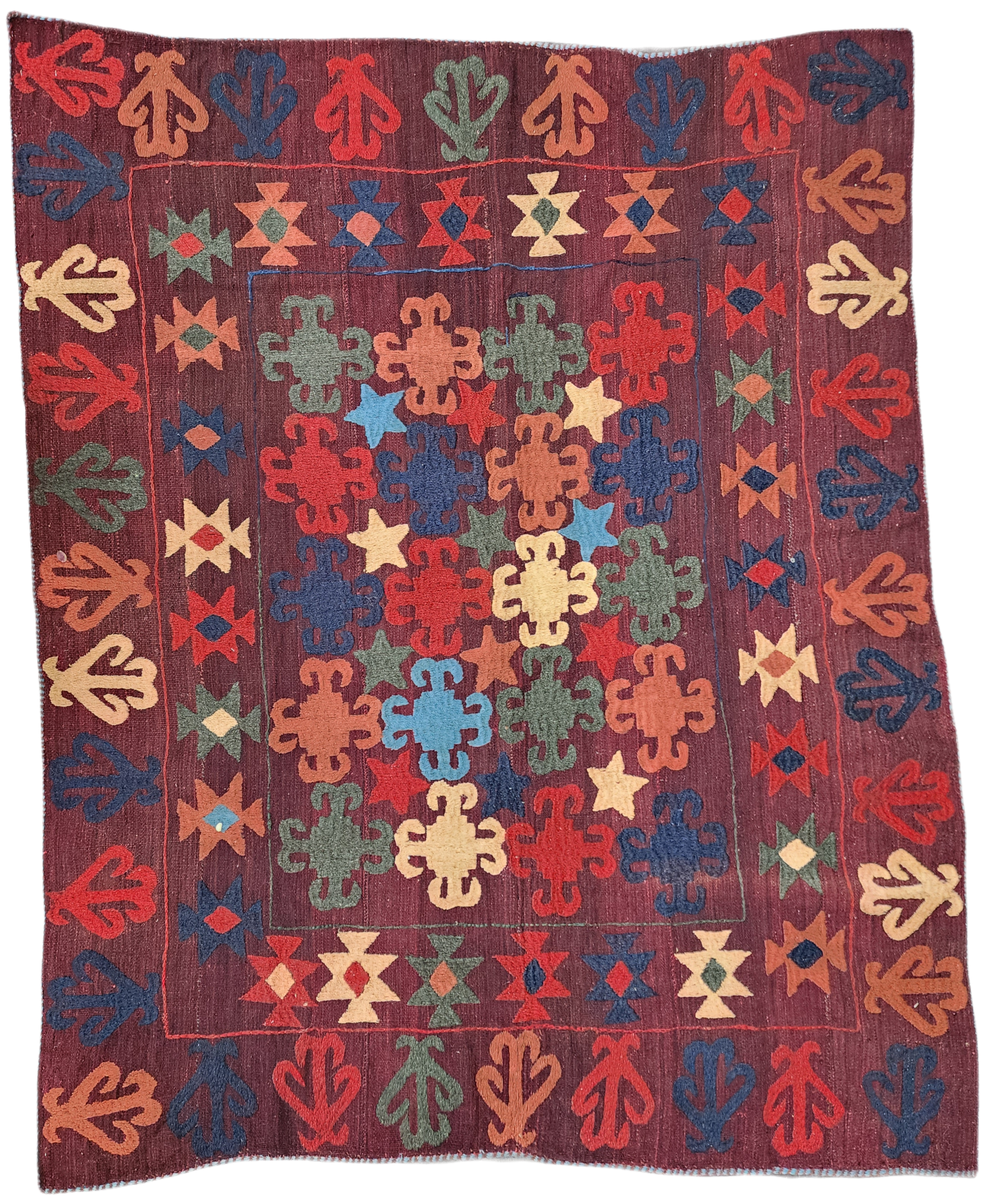 Alfombra Kilim antigua uzbeka de principios del siglo XIX, hecha a mano, de lana orgánica, estilo rústico bohemio, decoración del hogar de Anatolia, 1,62 m x 2,00 m