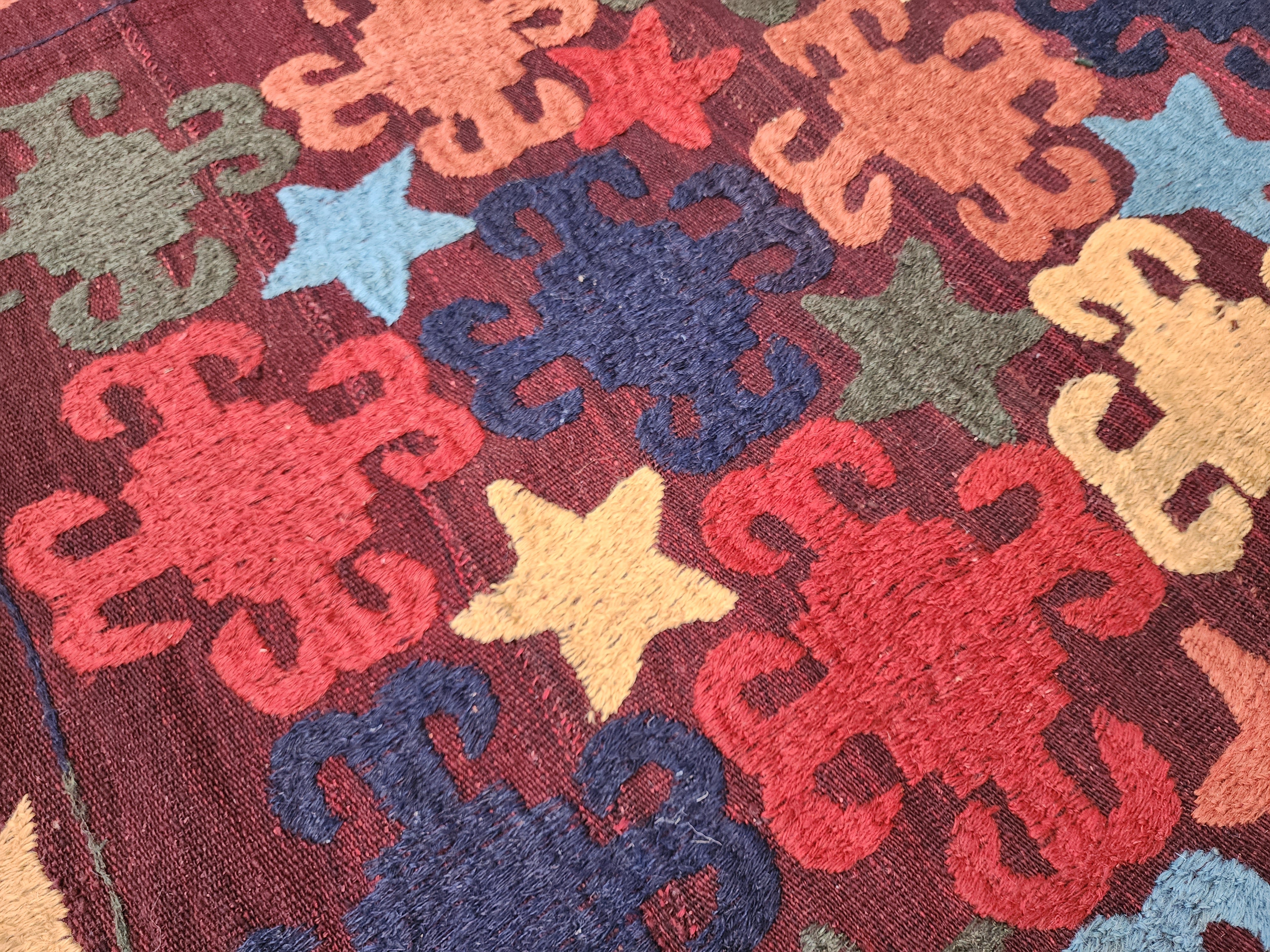 Antique Uzbek Kilim Rug, Early 19th Century, Handmade Organic Wool Vintage Rug, Boho Rustic Anatolian Home Decor, Kilim Rug, 5'4'' x 6'7''