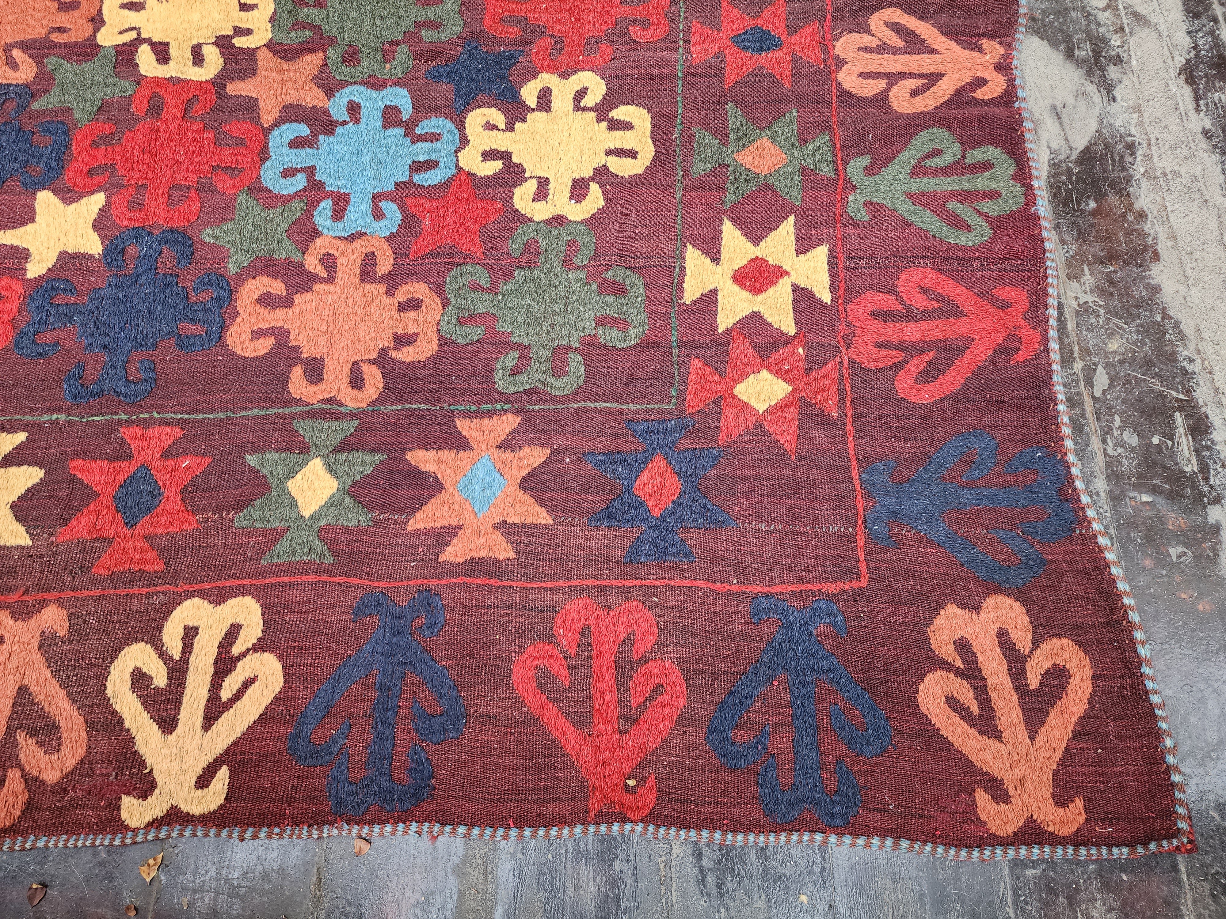 Antique Uzbek Kilim Rug, Early 19th Century, Handmade Organic Wool Vintage Rug, Boho Rustic Anatolian Home Decor, Kilim Rug, 5'4'' x 6'7''