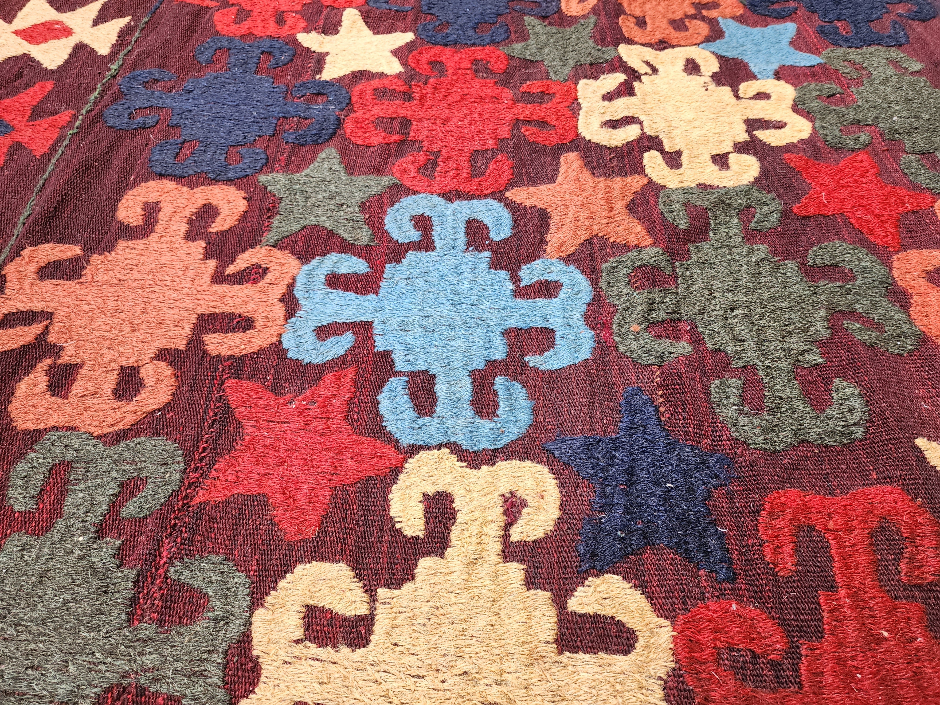 Antique Uzbek Kilim Rug, Early 19th Century, Handmade Organic Wool Vintage Rug, Boho Rustic Anatolian Home Decor, Kilim Rug, 5'4'' x 6'7''