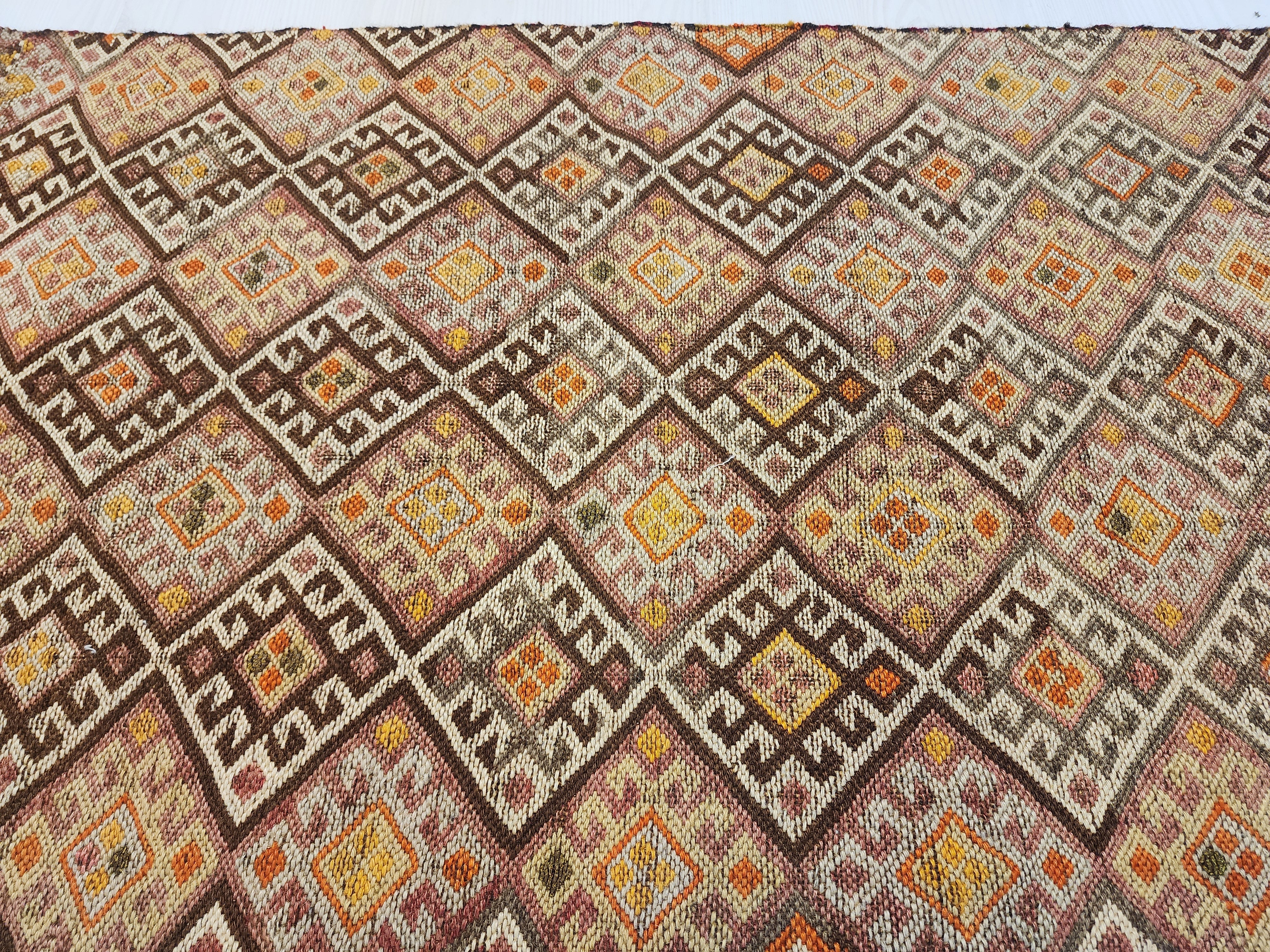 Antique Kilim Soumak Rug, Soft Purple Green Neutral Boho Decor, Anatolian Tribal Entryway Rug