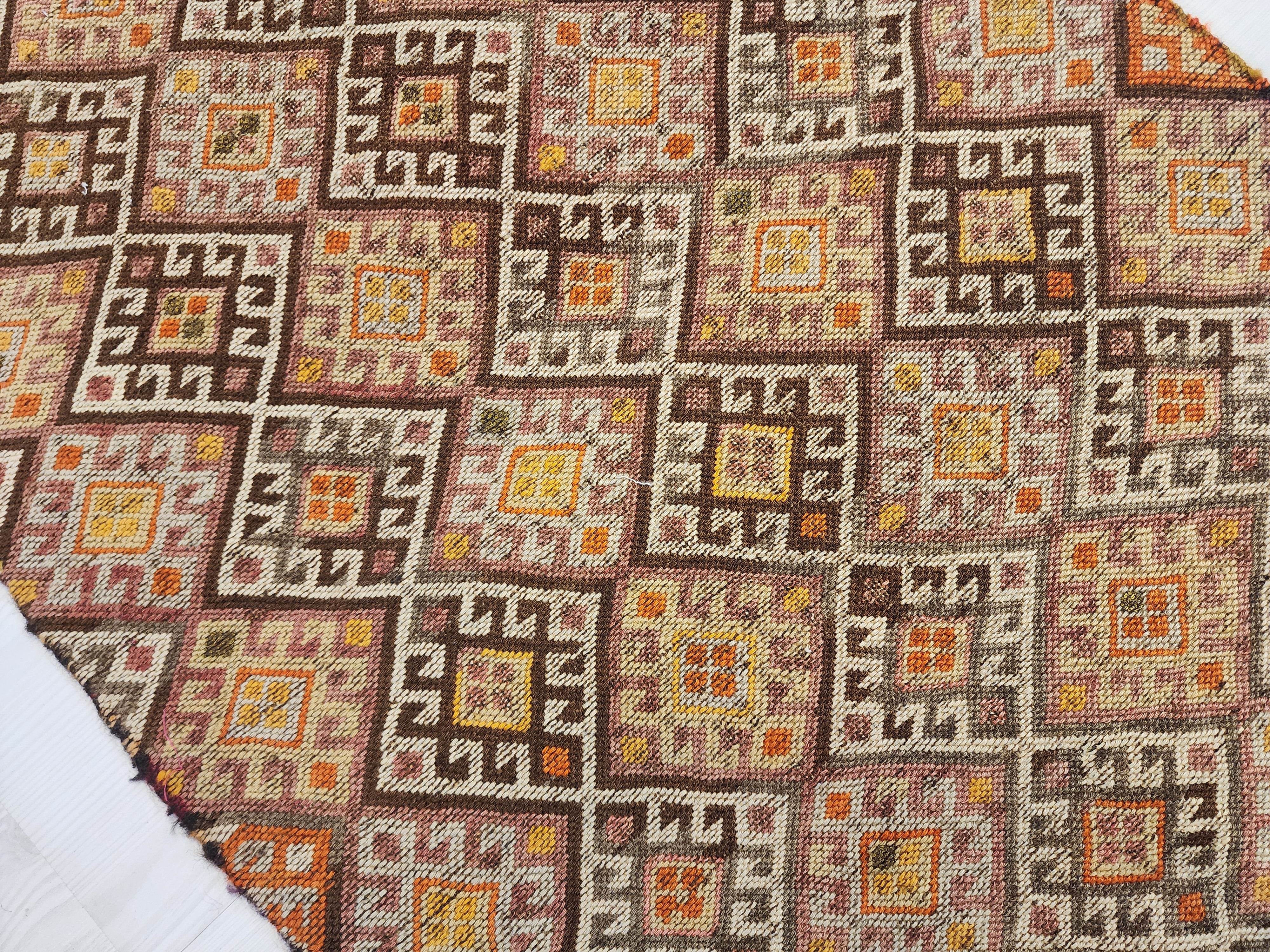 Antique Kilim Soumak Rug, Soft Purple Green Neutral Boho Decor, Anatolian Tribal Entryway Rug