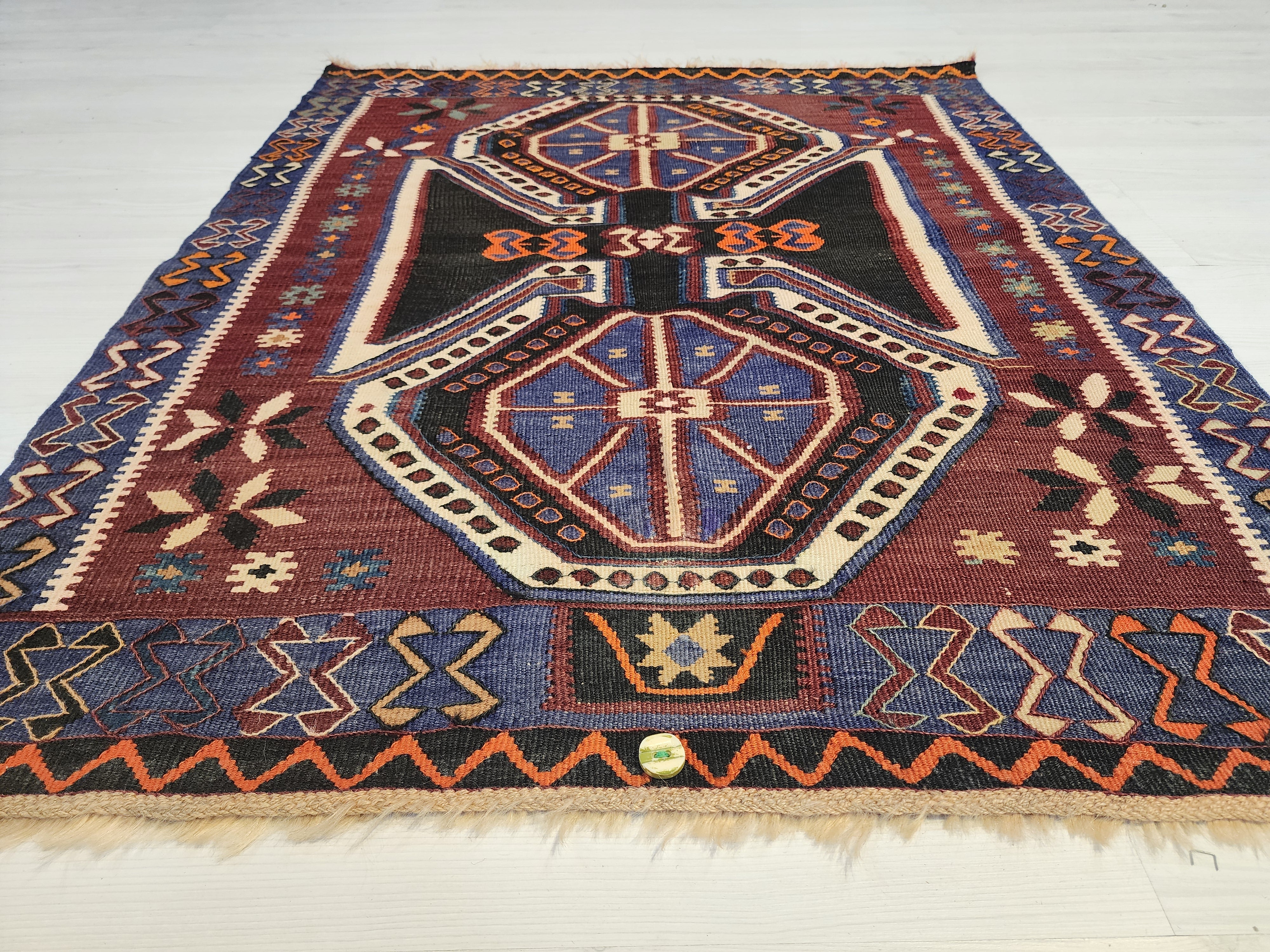 Antique Kars Kagizman Rug, Kurdish Tribal Wool Carpet, Double Headed Eagle, Natural Root Dye