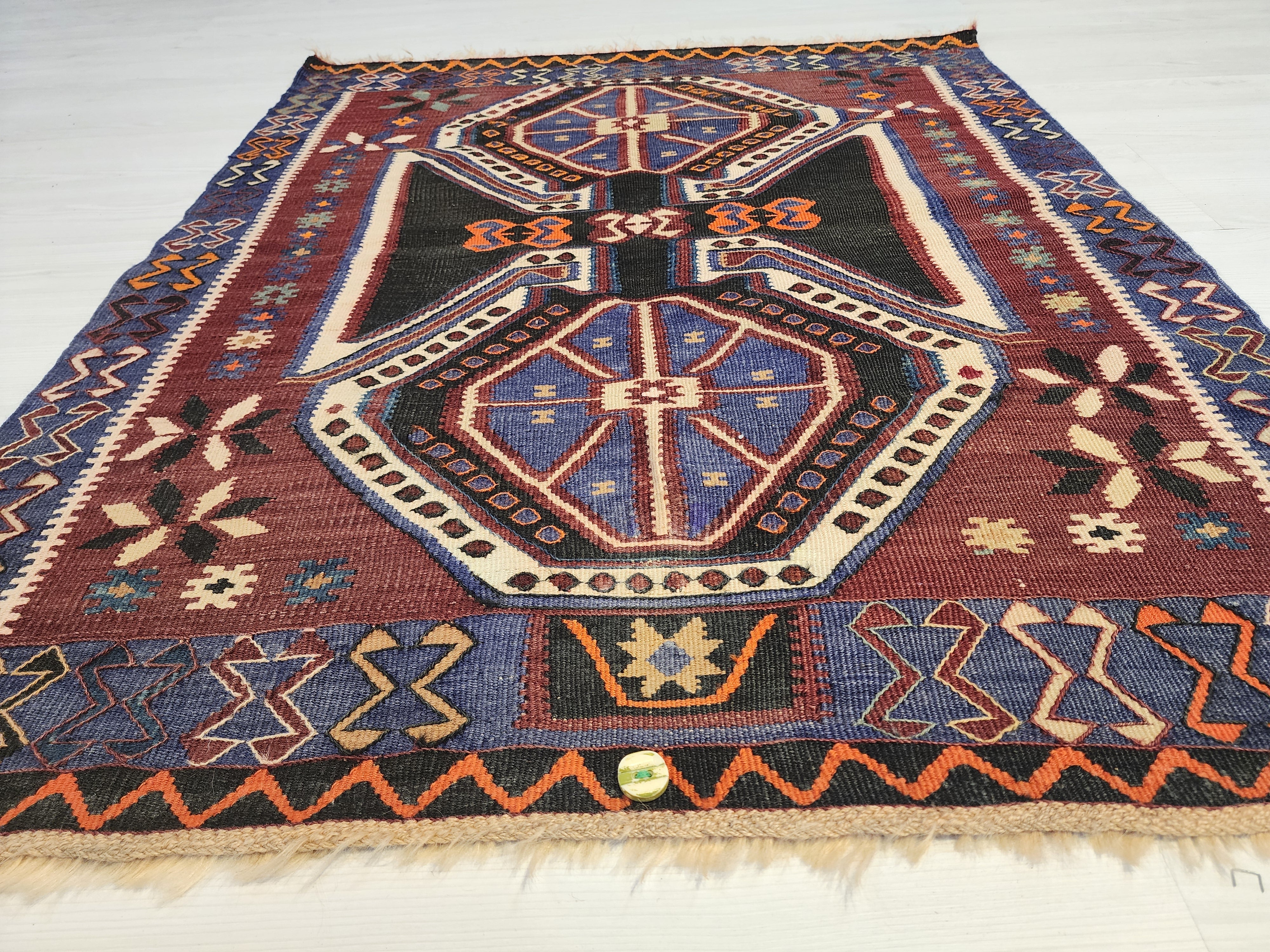 Antique Kars Kagizman Rug, Kurdish Tribal Wool Carpet, Double Headed Eagle, Natural Root Dye