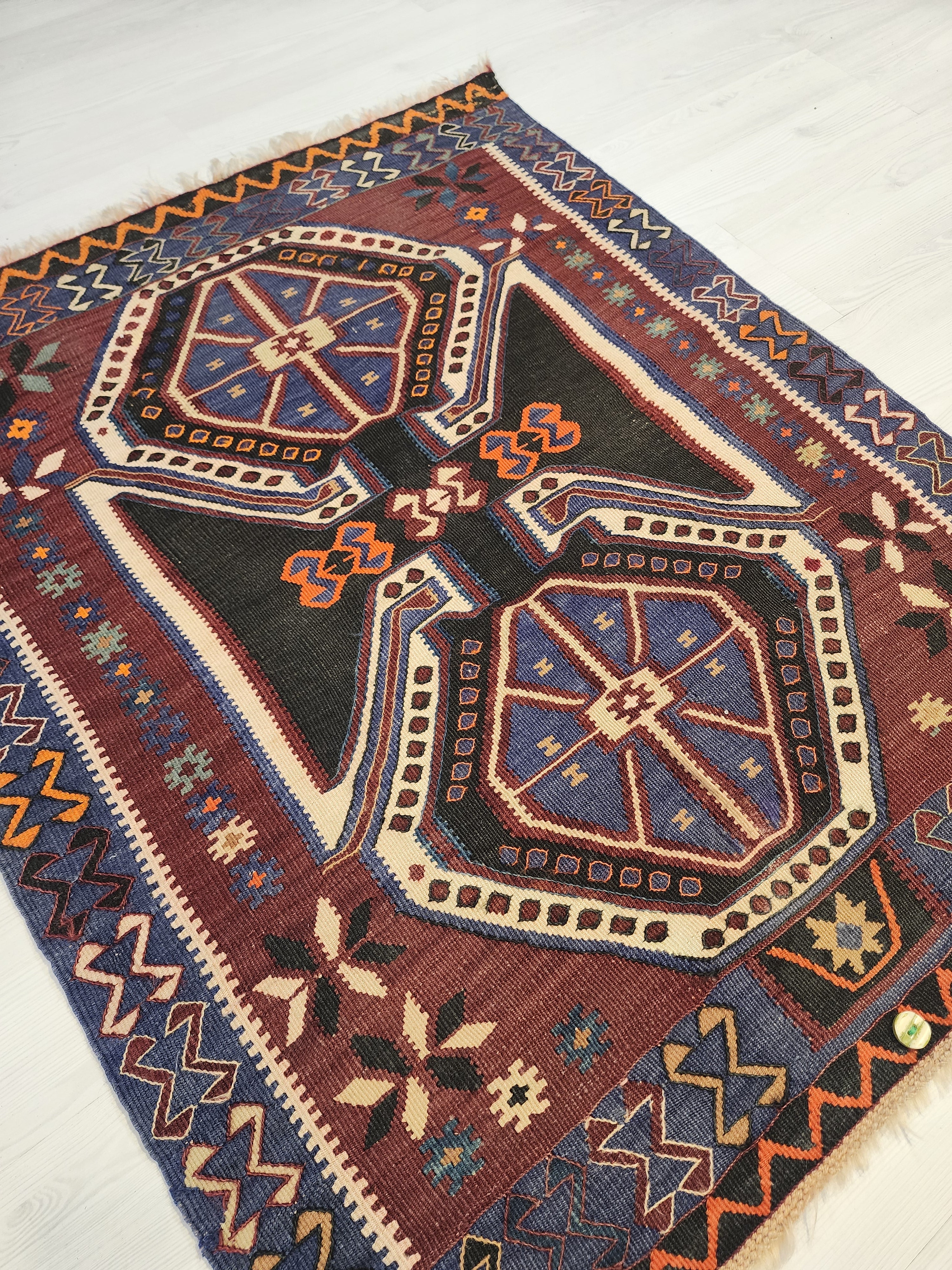 Antique Kars Kagizman Rug, Kurdish Tribal Wool Carpet, Double Headed Eagle, Natural Root Dye
