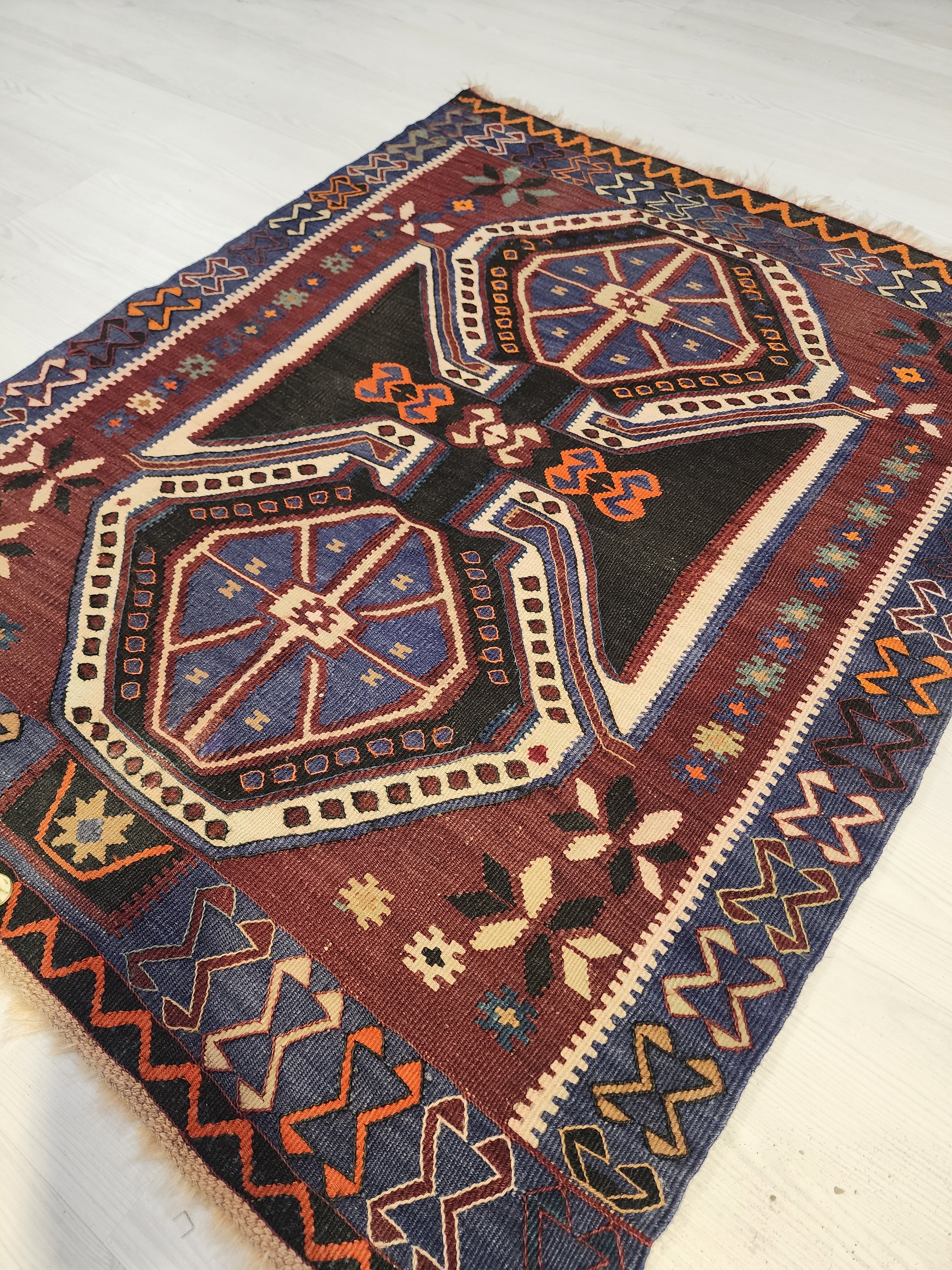 Antique Kars Kagizman Rug, Kurdish Tribal Wool Carpet, Double Headed Eagle, Natural Root Dye