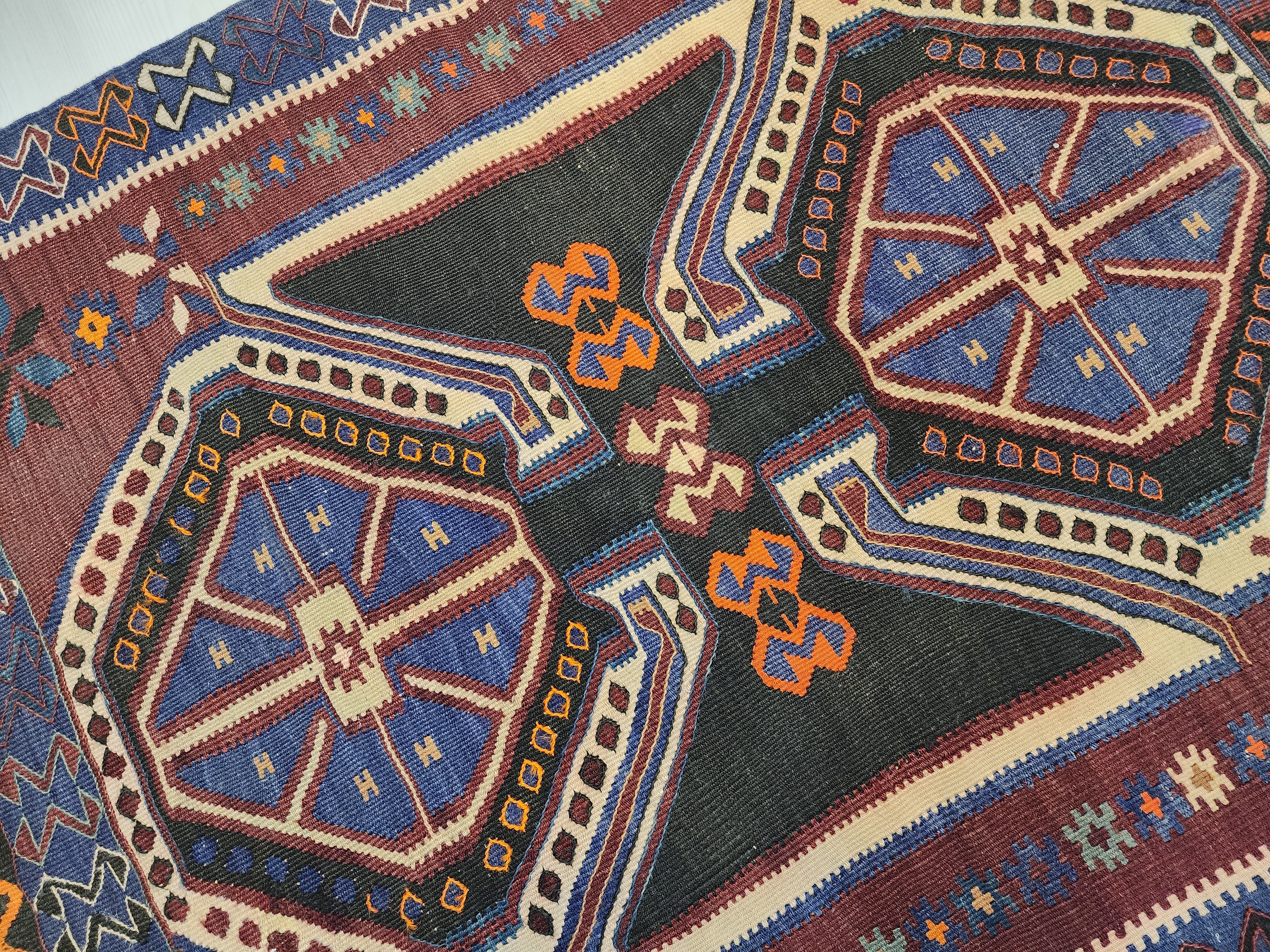 Antique Kars Kagizman Rug, Kurdish Tribal Wool Carpet, Double Headed Eagle, Natural Root Dye