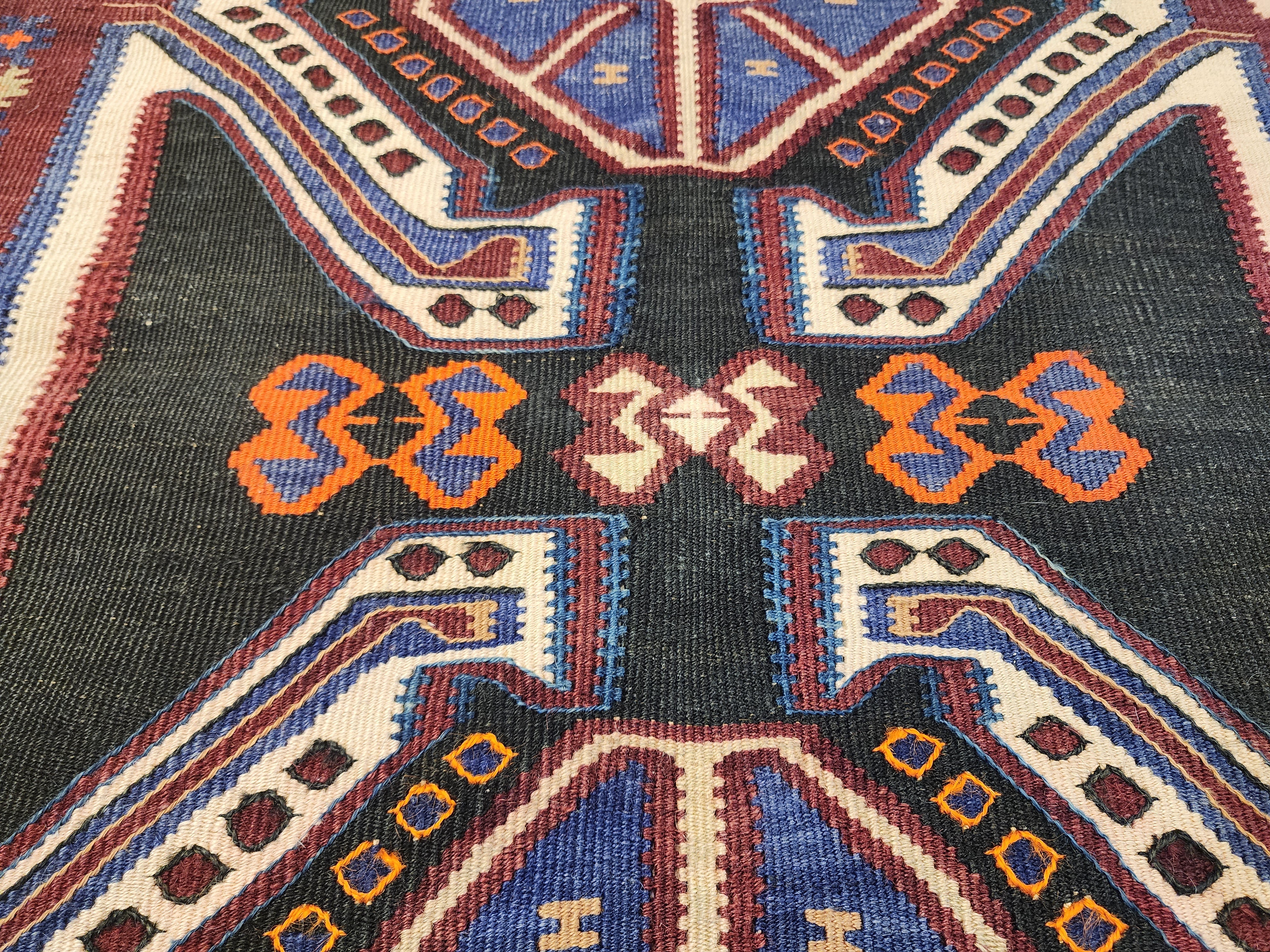 Antique Kars Kagizman Rug, Kurdish Tribal Wool Carpet, Double Headed Eagle, Natural Root Dye