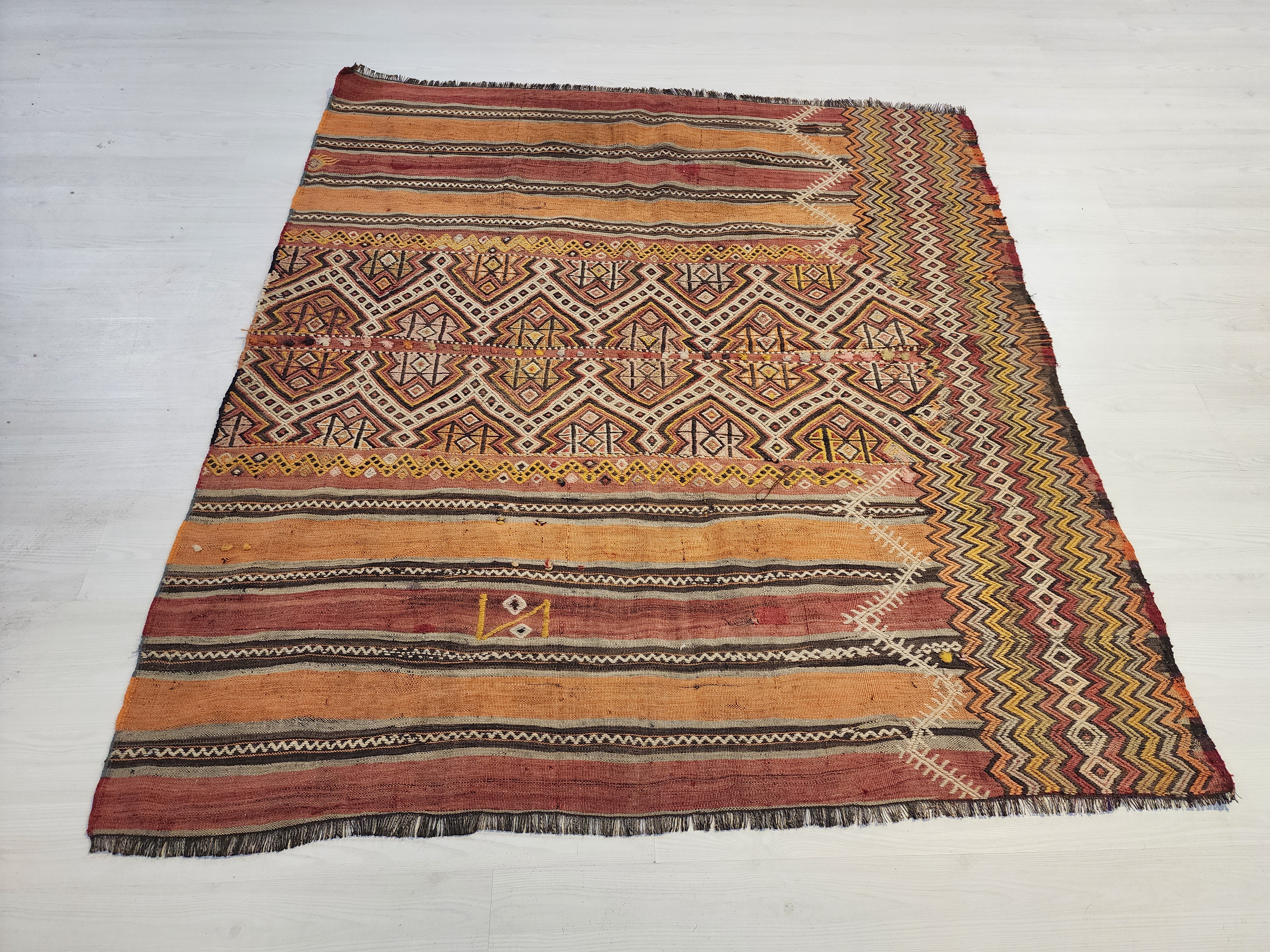 Xanthia — Antique Sivas Kilim Rug, Natural Madder Dye, Handwoven Tribal Turkish Boho Decor