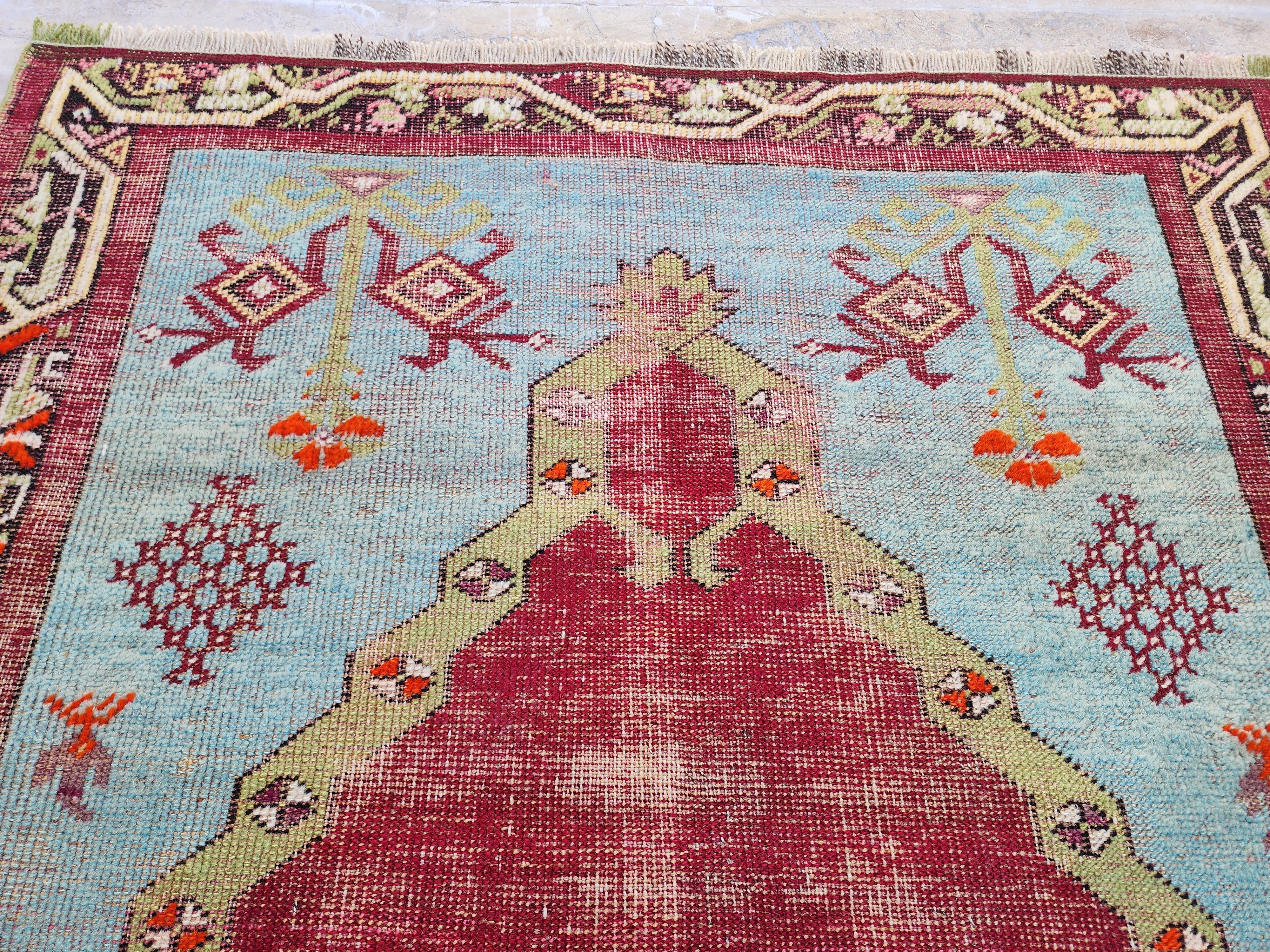 antique Anatolian Wool Small Rug — corner detail