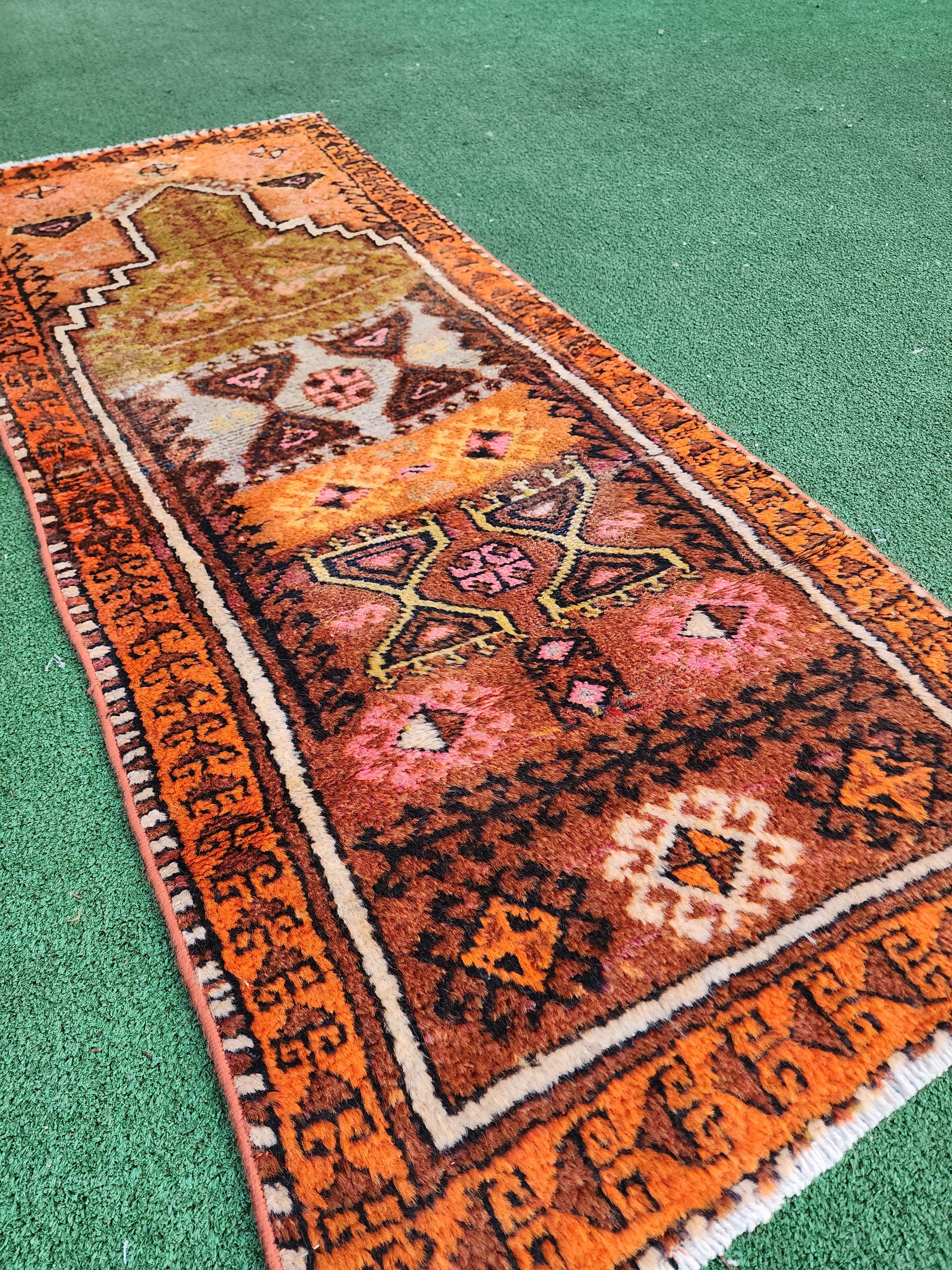 antique Konya Wool Runner Rug — back view