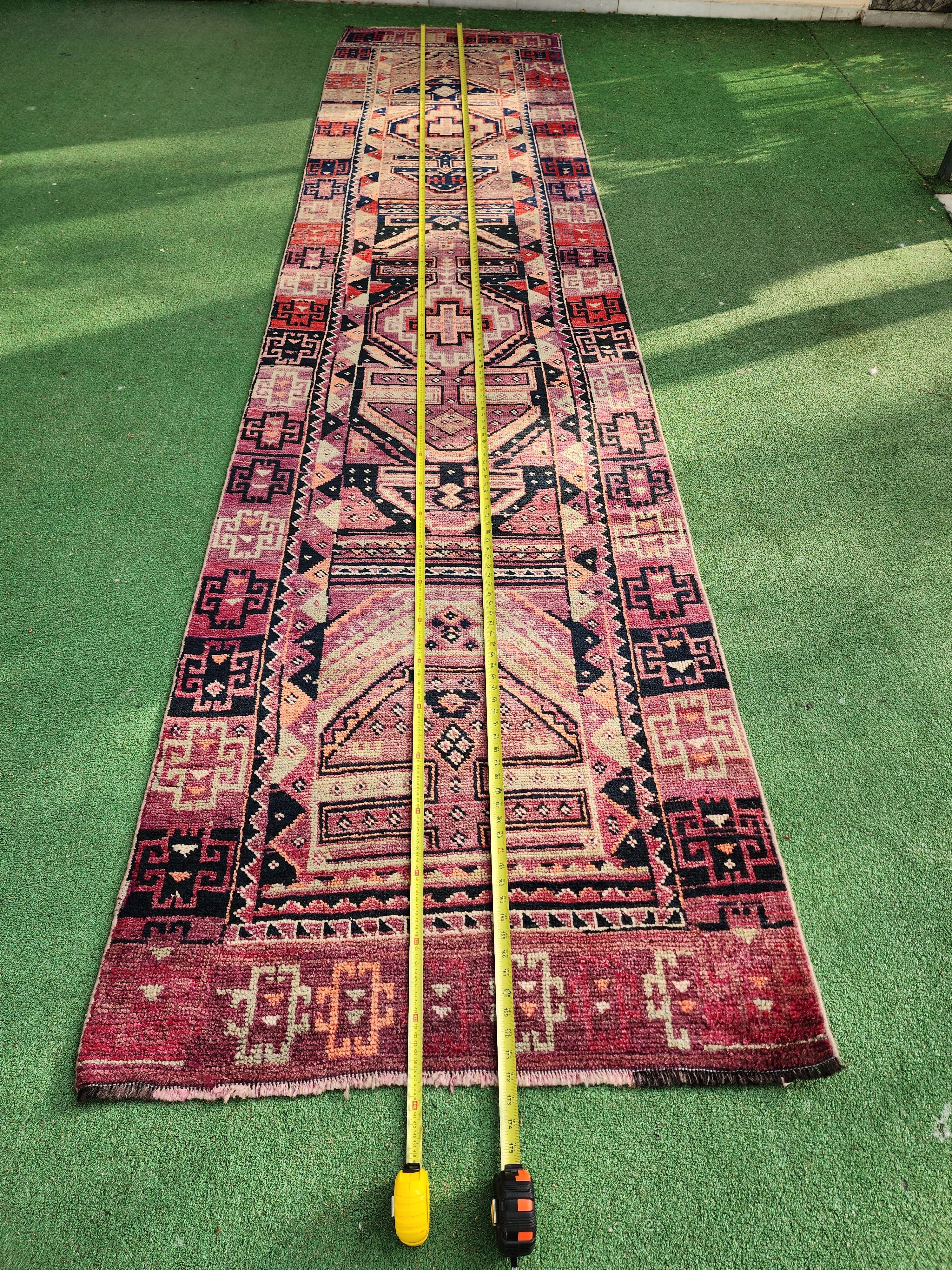 antique Tribal Wool Runner Rug — colour close-up