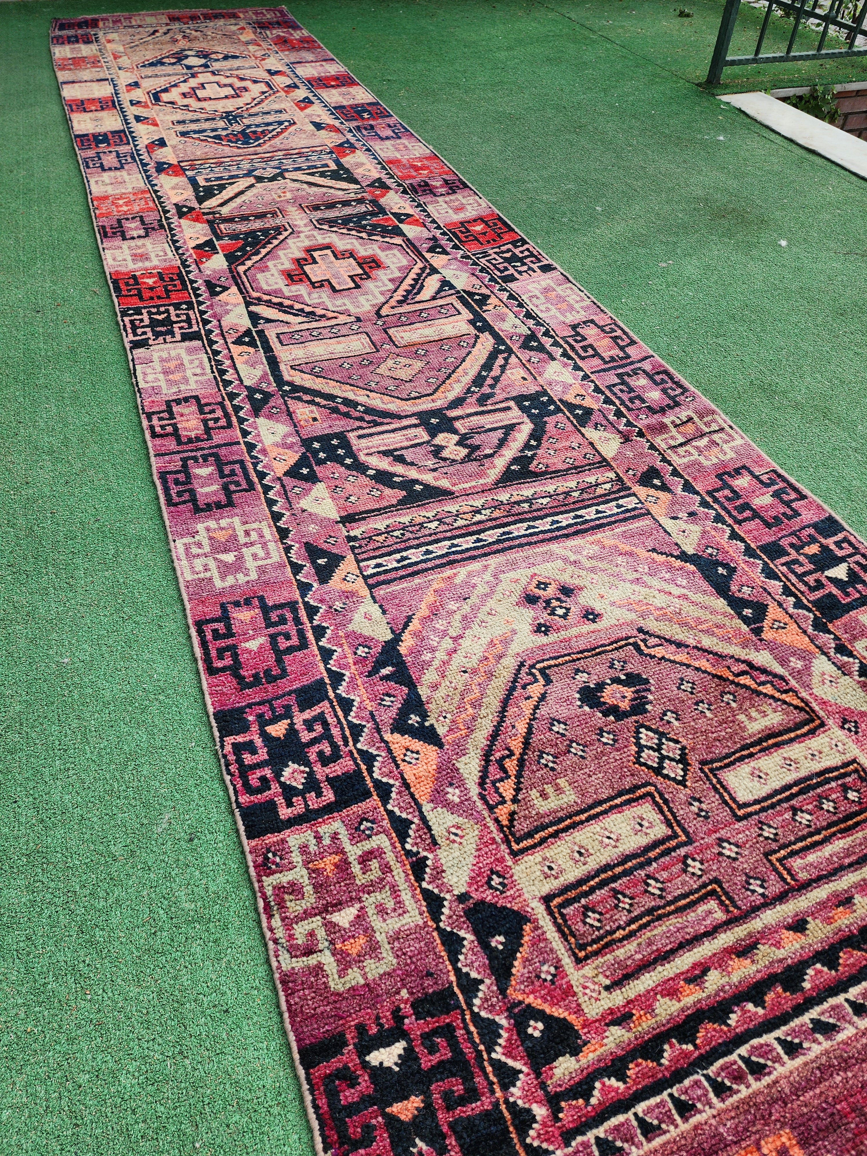antique Tribal Wool Runner Rug — detail texture