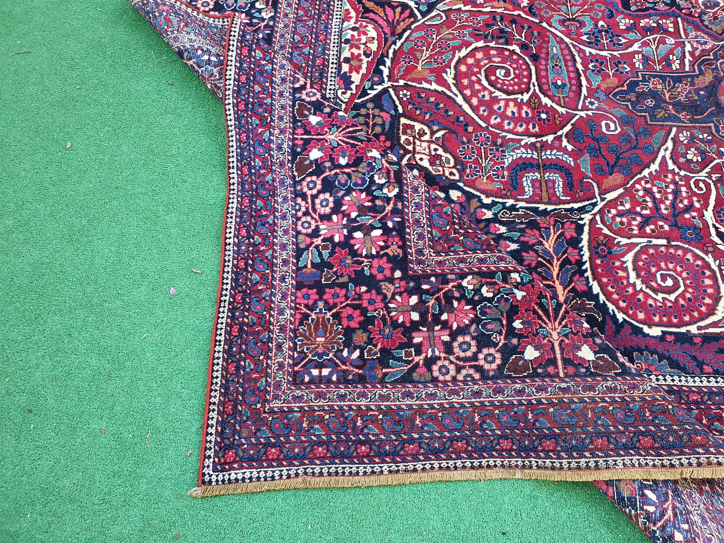 Antique Persian Rug 13 x 10 ft Blue Red Large Floral Medallion Living Dining Room Rug