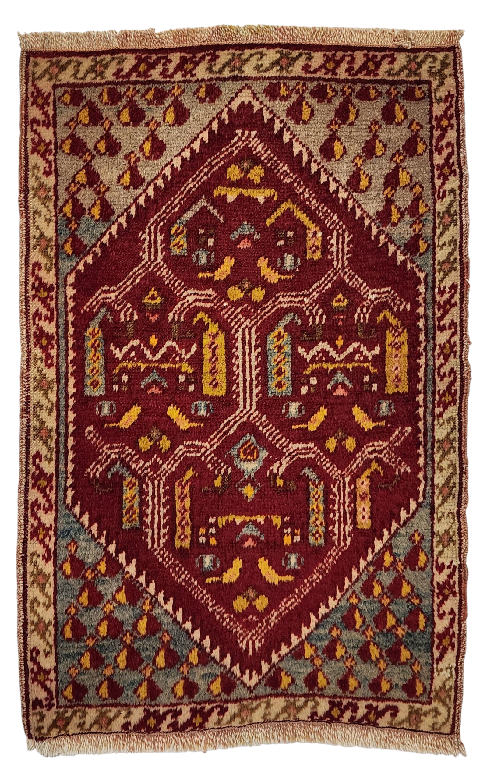 Vintage Anatolian Turkish Rug: Distressed Wool Bohemian Rug (1'7''x2'3'')
