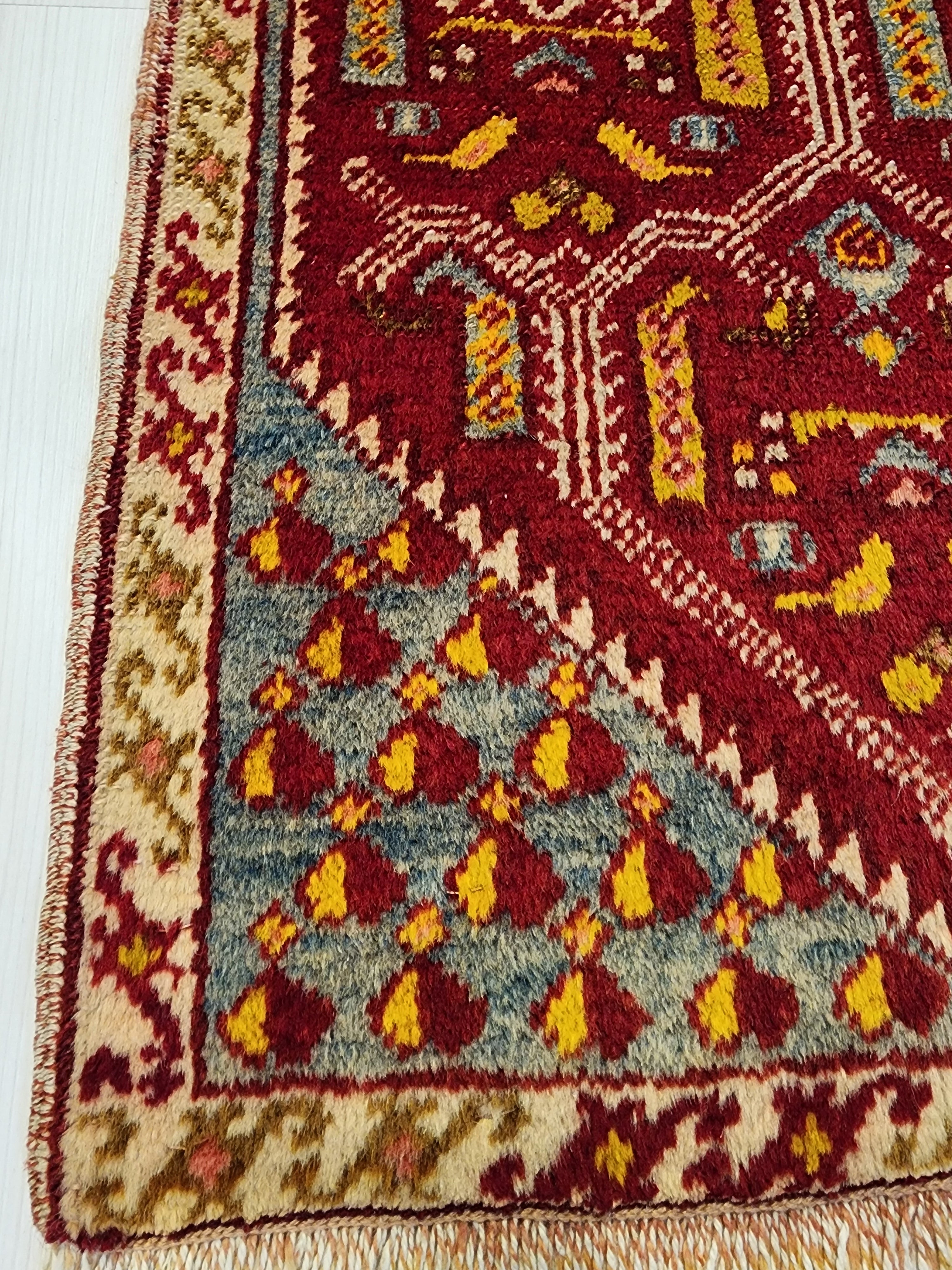 Vintage Anatolian Turkish Rug: Distressed Wool Bohemian Rug (1'7''x2'3'')