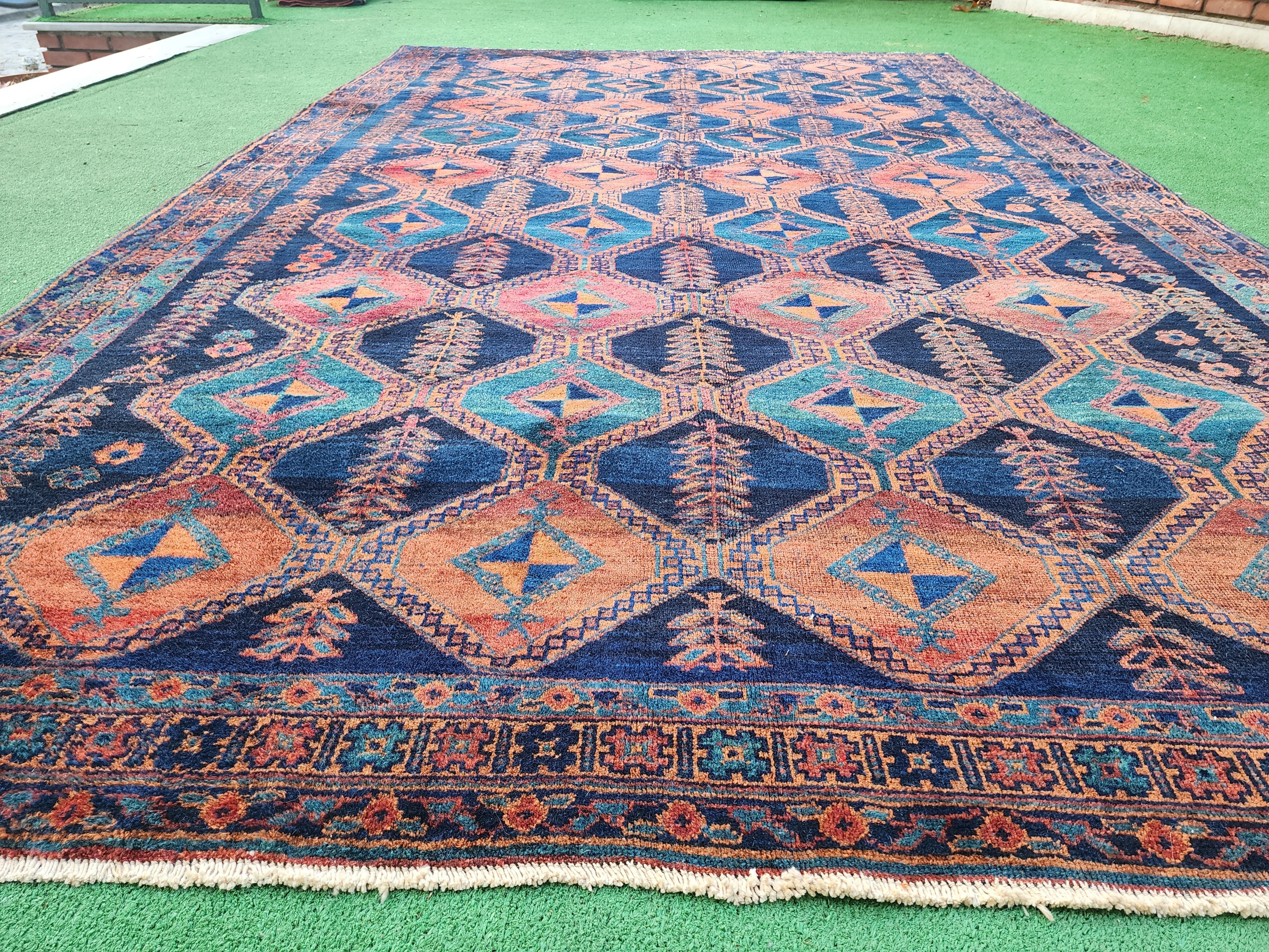 antique Persian Wool Large Area Rug — edge weave