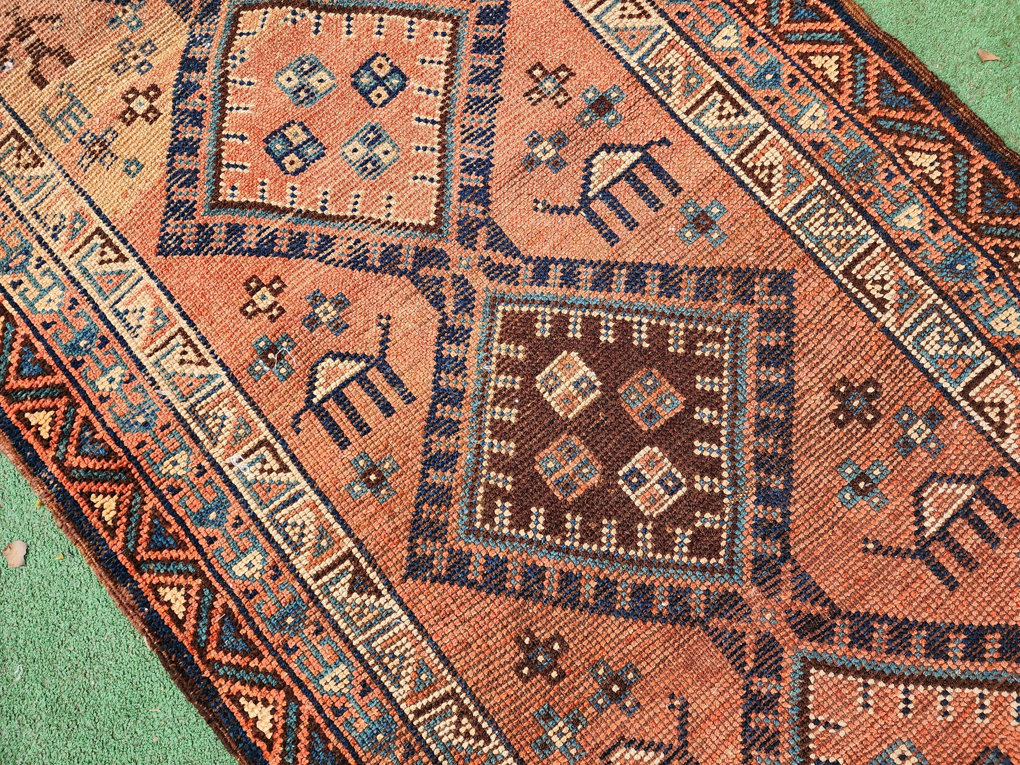 antique Persian Wool Runner Rug — corner detail
