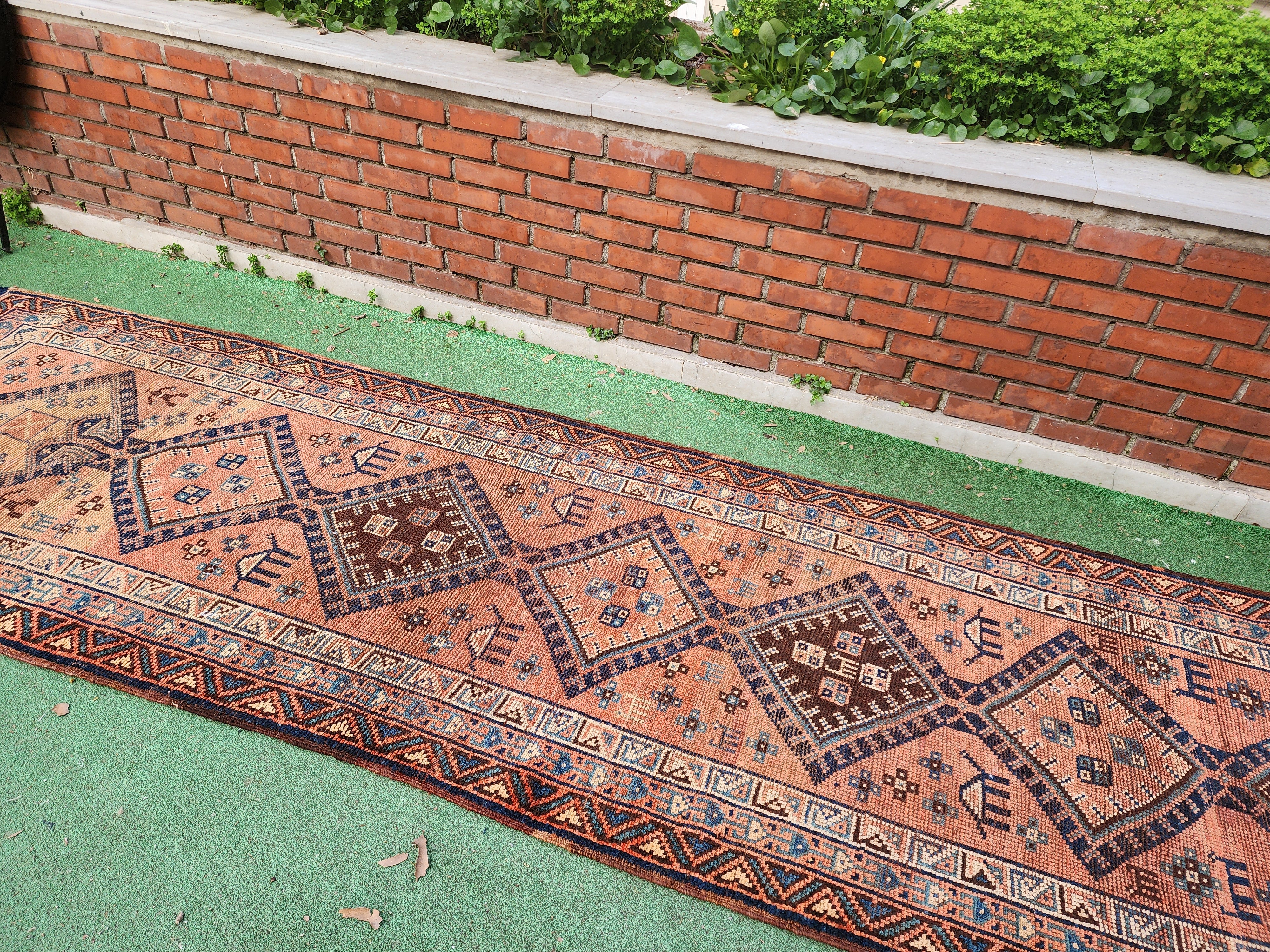 antique Persian Wool Runner Rug — pile detail